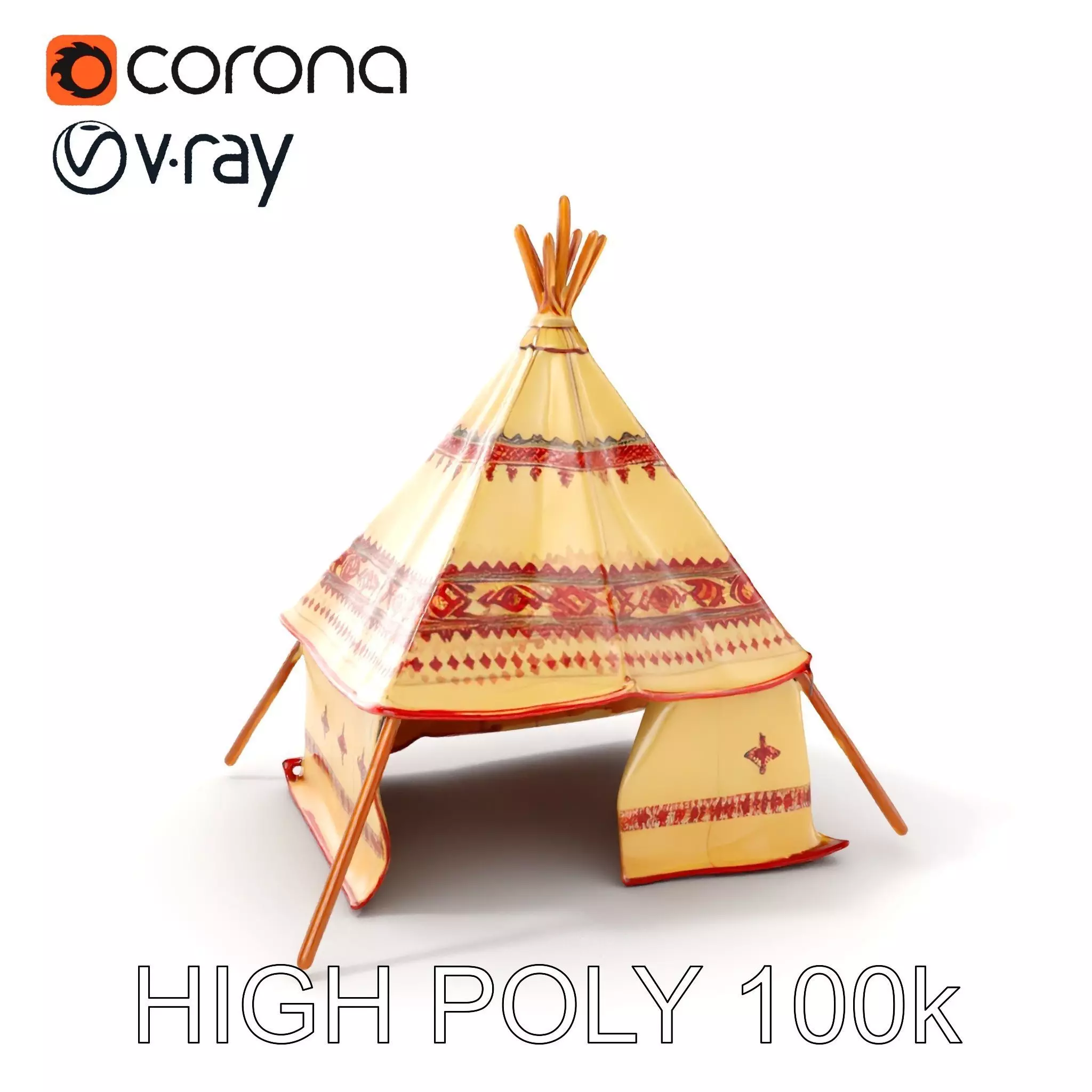 Traditional Canvas Tipi Tent Model Pack Low-poly 3D model_0