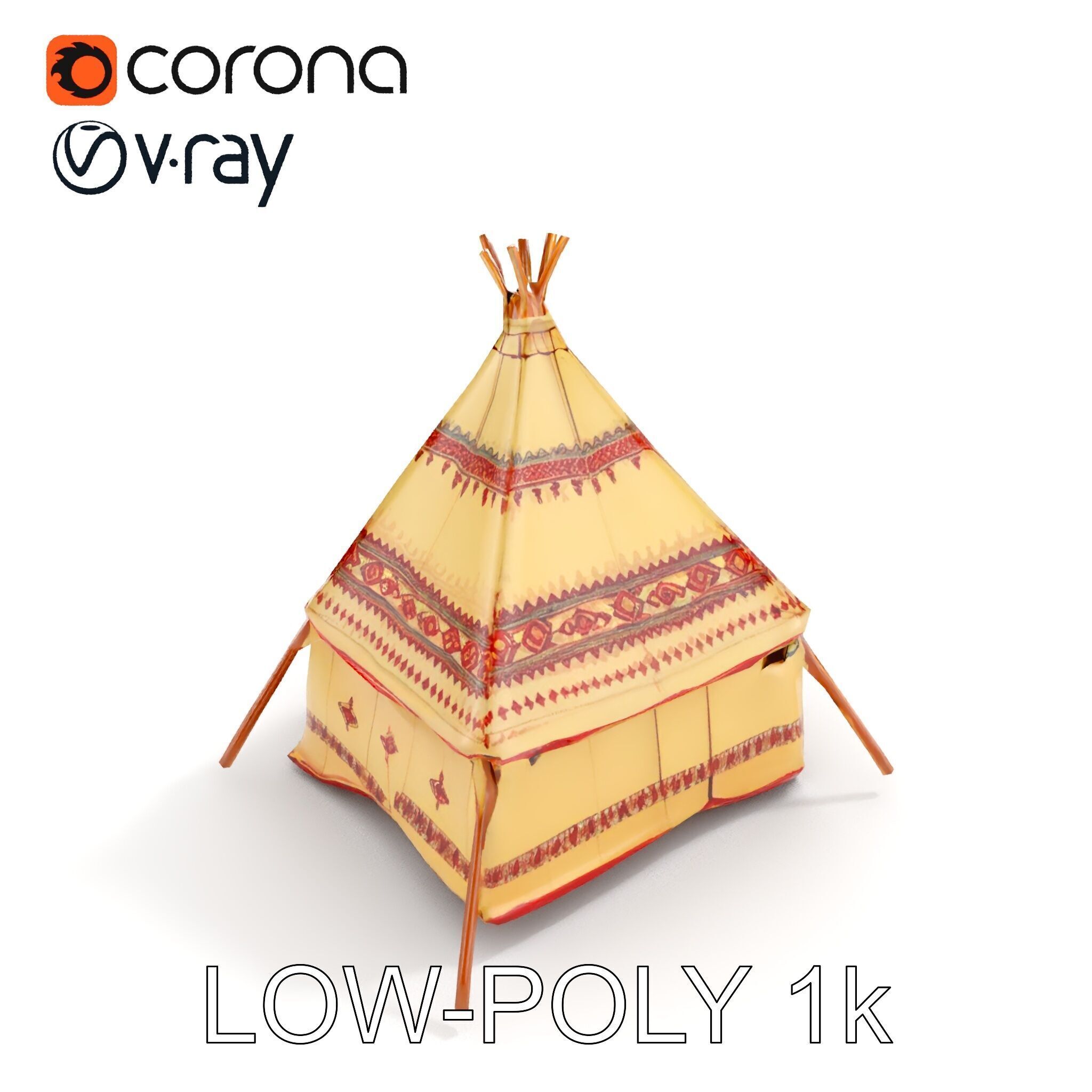 Traditional Canvas Tipi Tent Model Pack Low-poly 3D model_10