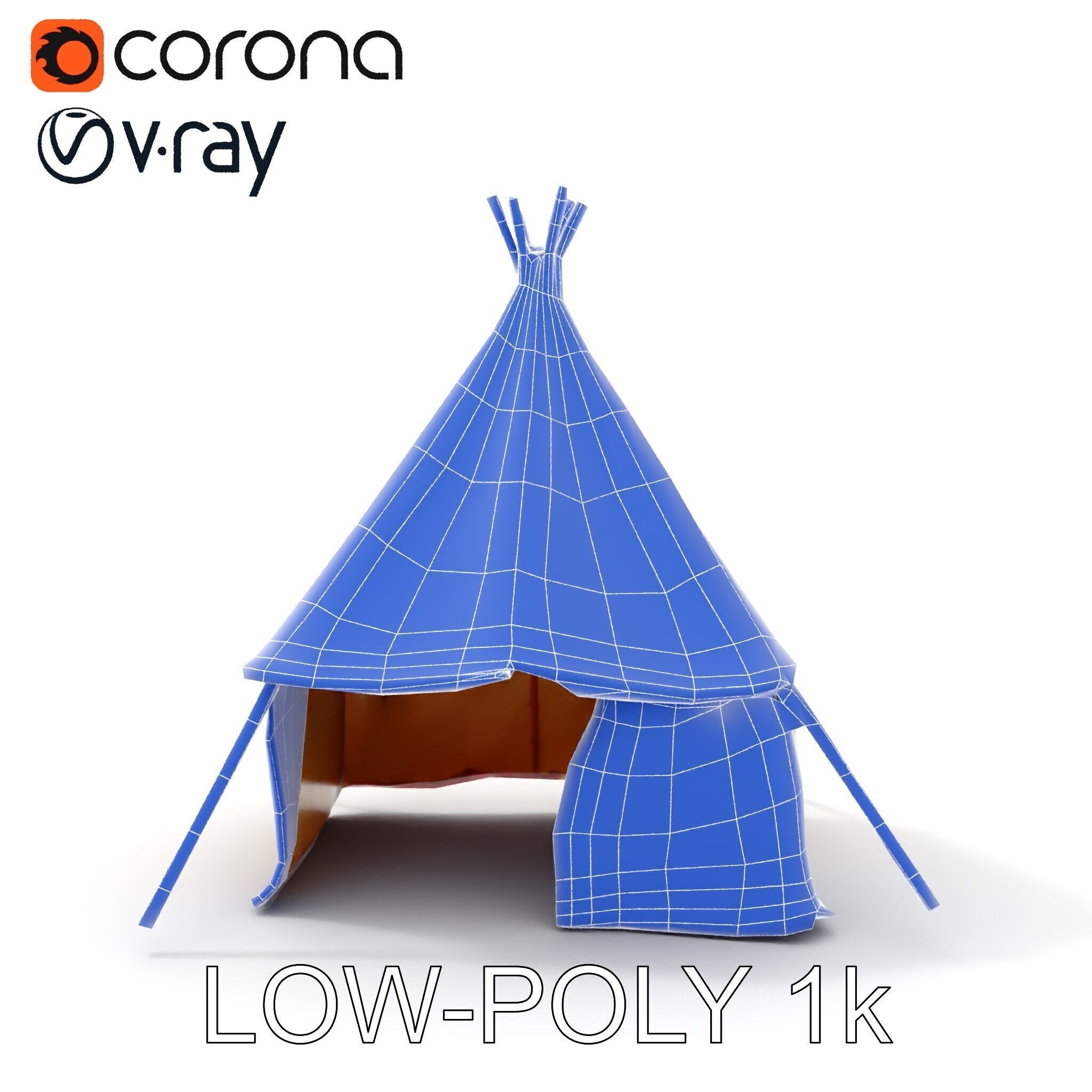 Traditional Canvas Tipi Tent Model Pack Low-poly 3D model_28