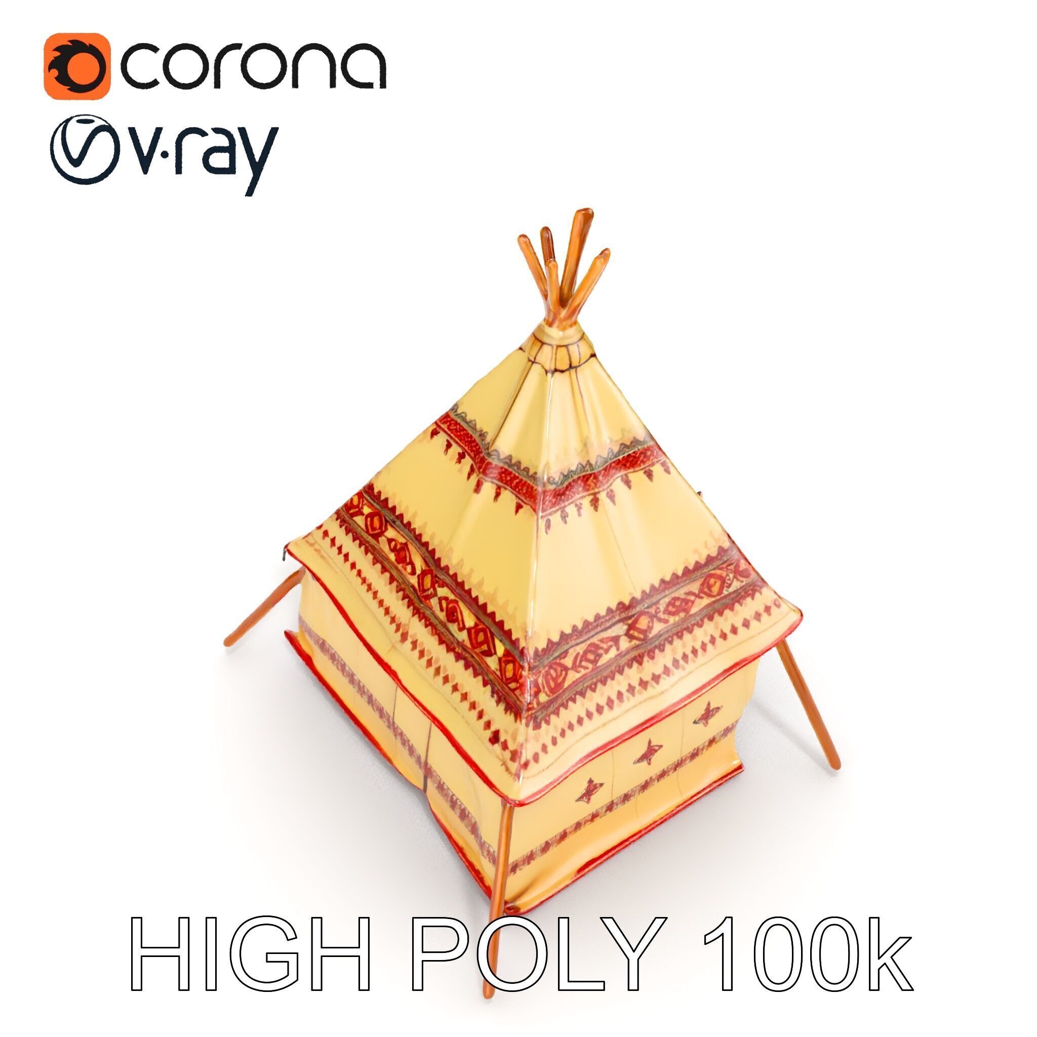 Traditional Canvas Tipi Tent Model Pack Low-poly 3D model_35