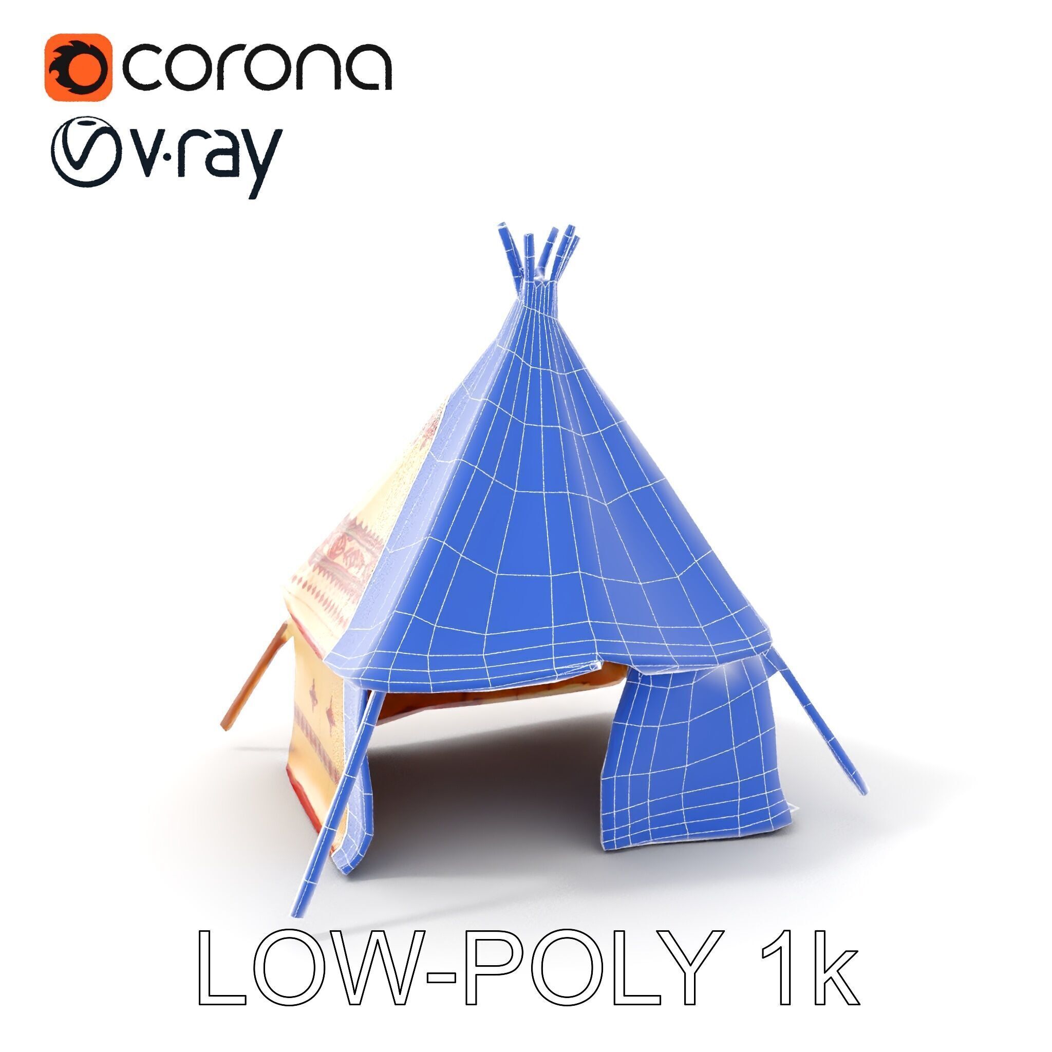 Traditional Canvas Tipi Tent Model Pack Low-poly 3D model_23