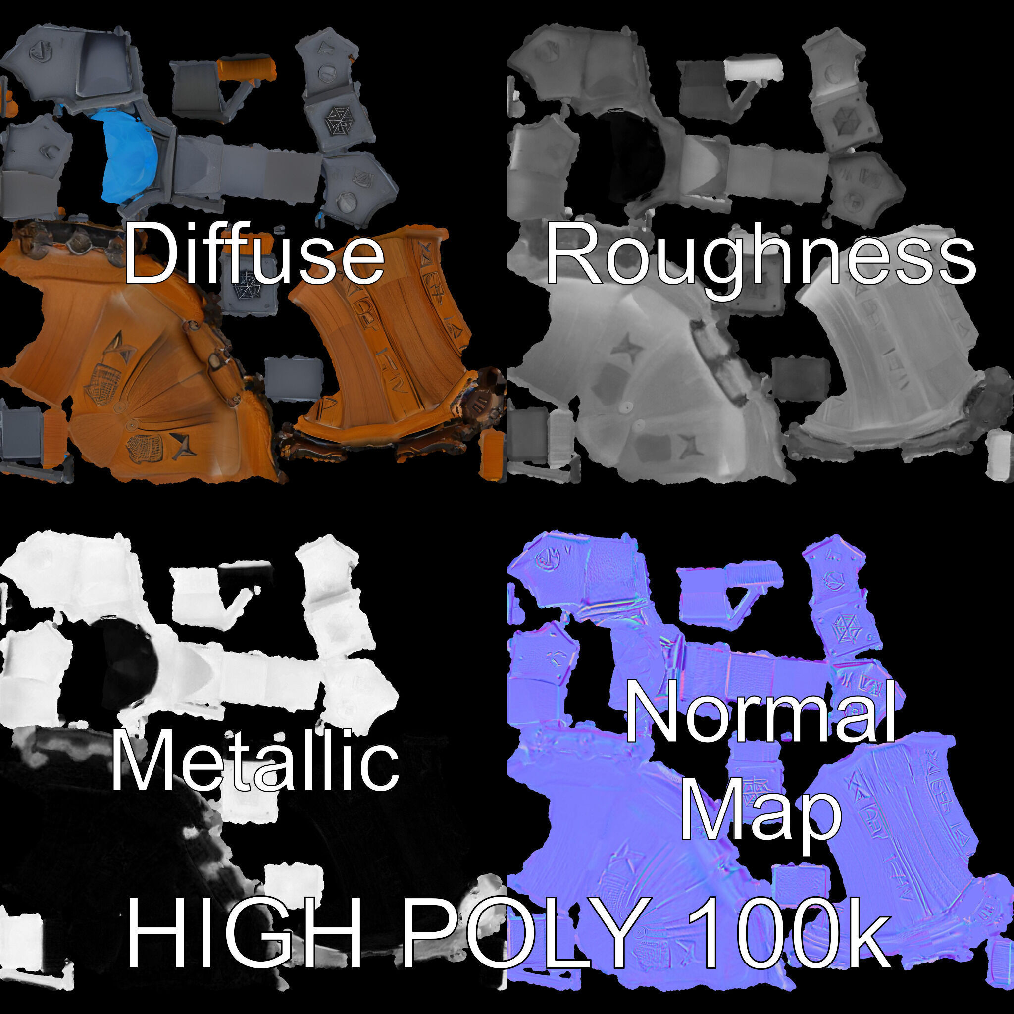 Fantasy Battle Axe with Gem Model Pack Low-poly 3D model_4