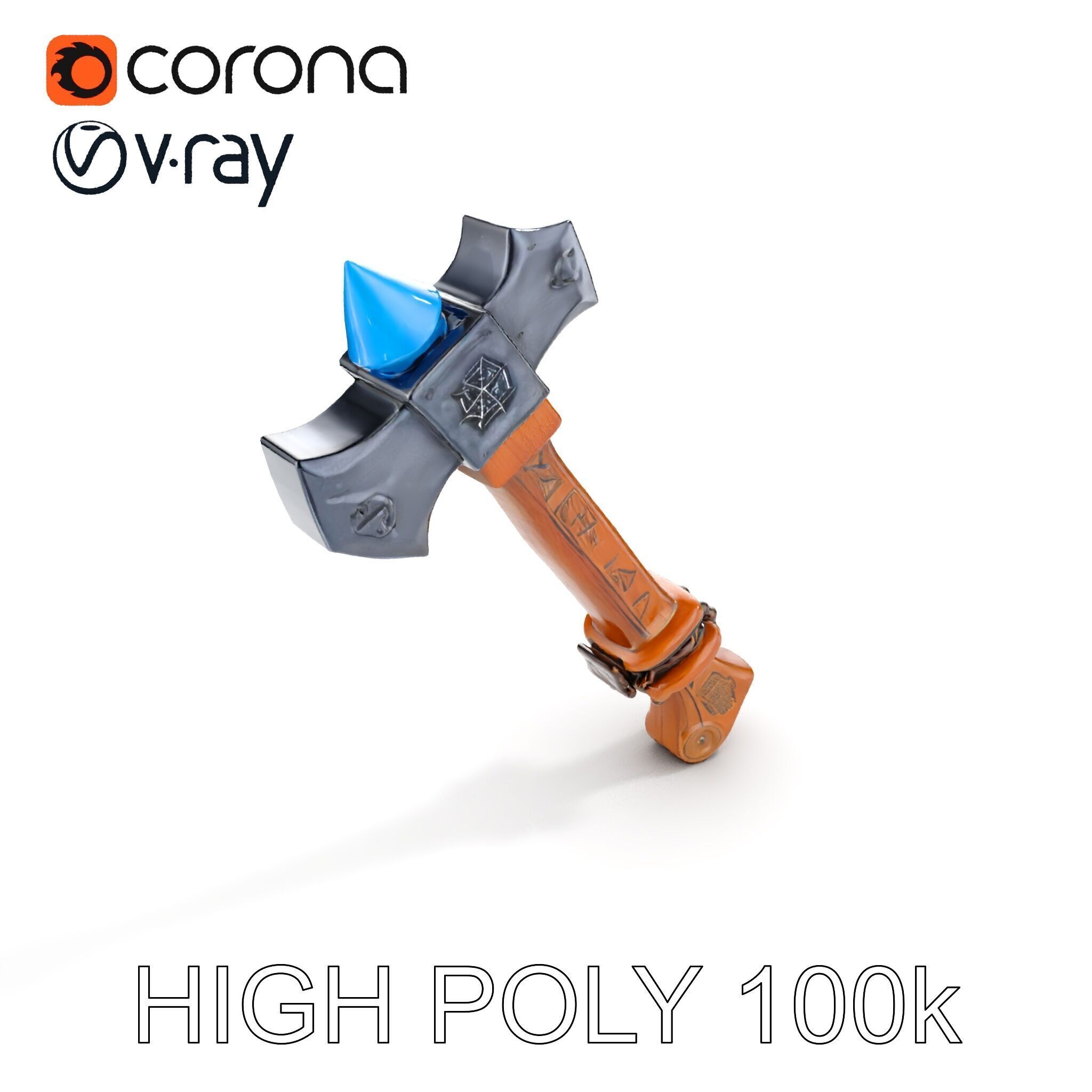 Fantasy Battle Axe with Gem Model Pack Low-poly 3D model_10