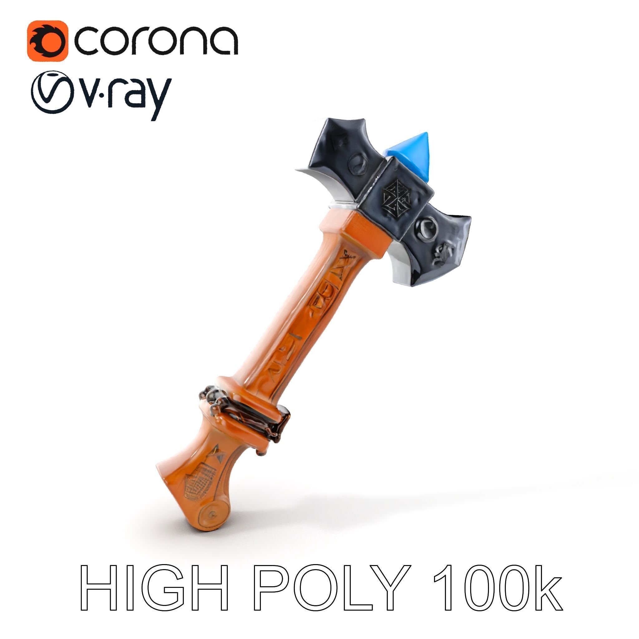 Fantasy Battle Axe with Gem Model Pack Low-poly 3D model_7