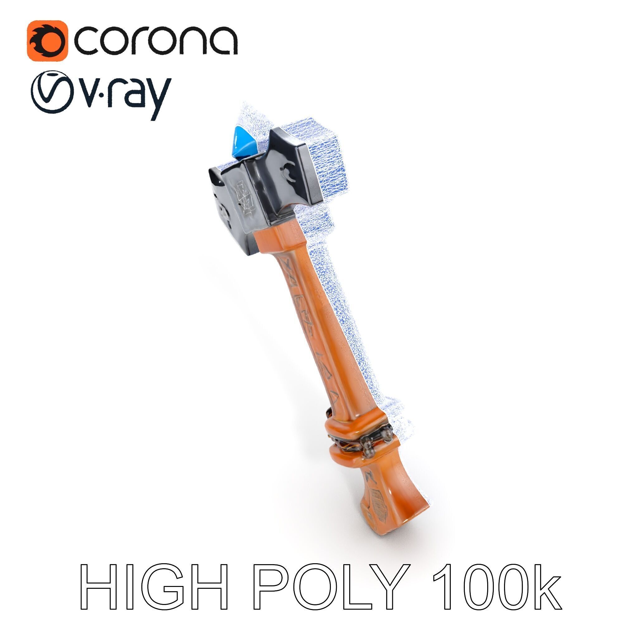 Fantasy Battle Axe with Gem Model Pack Low-poly 3D model_27