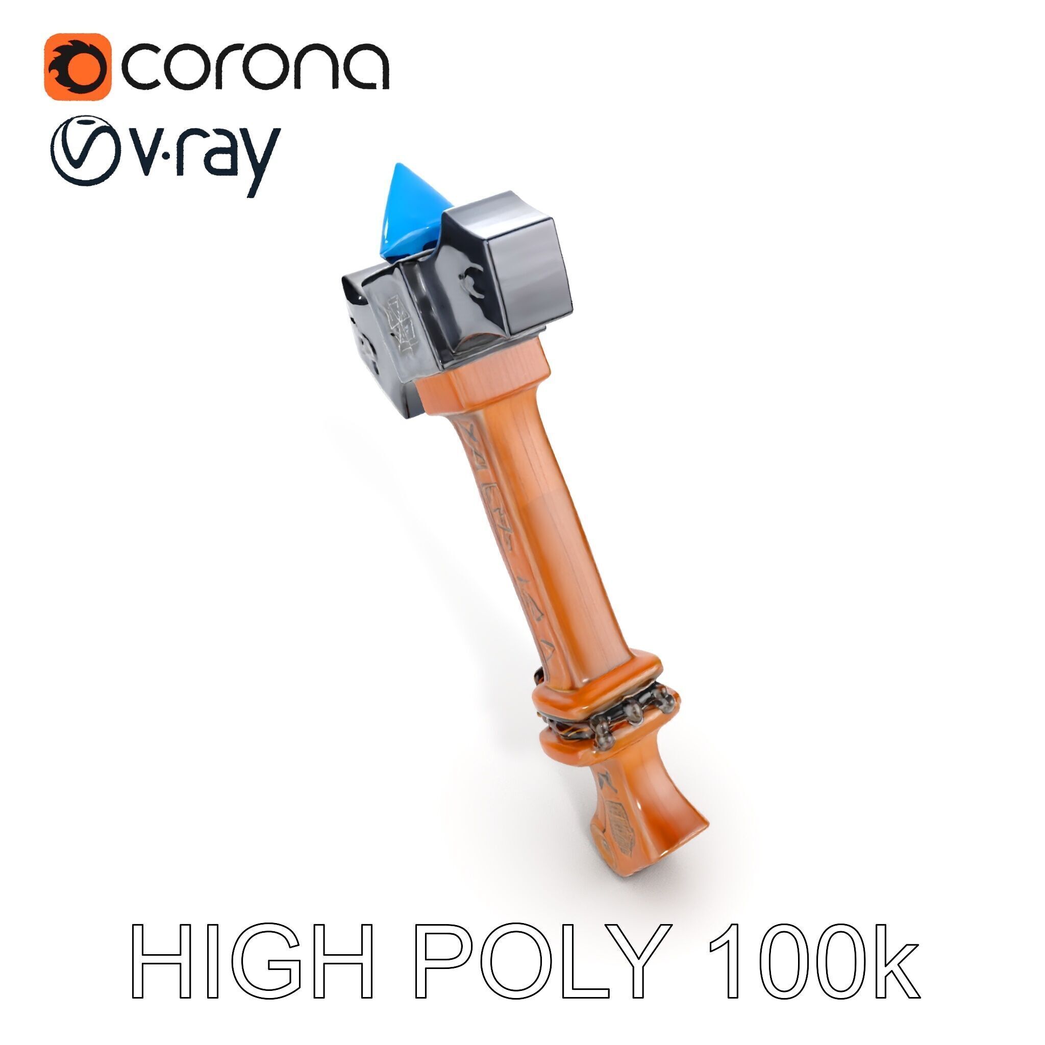 Fantasy Battle Axe with Gem Model Pack Low-poly 3D model_8