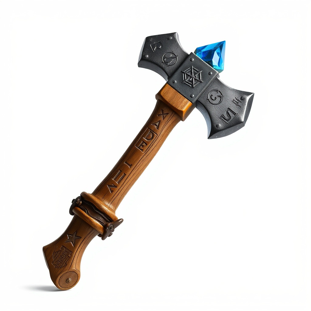 Fantasy Battle Axe with Gem Model Pack Low-poly 3D model_3