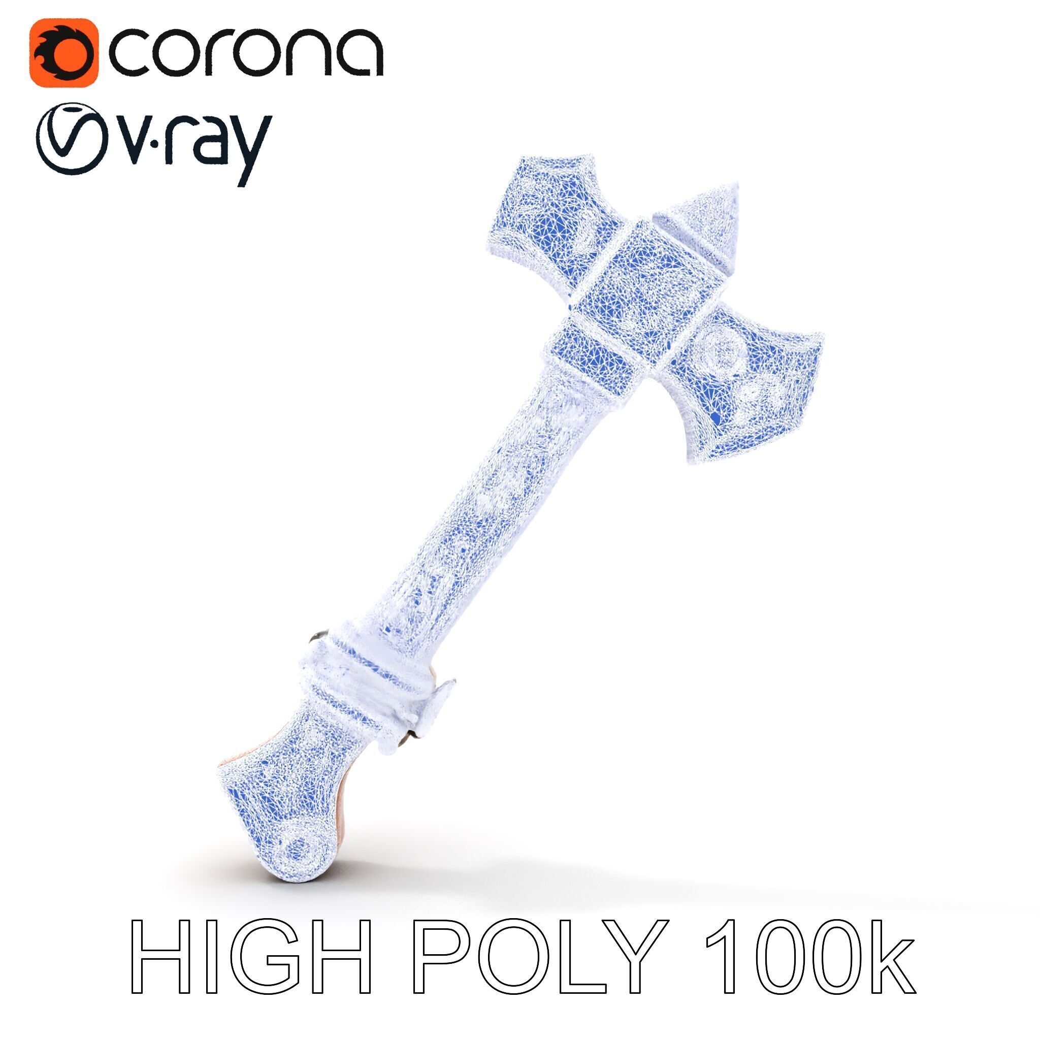 Fantasy Battle Axe with Gem Model Pack Low-poly 3D model_25