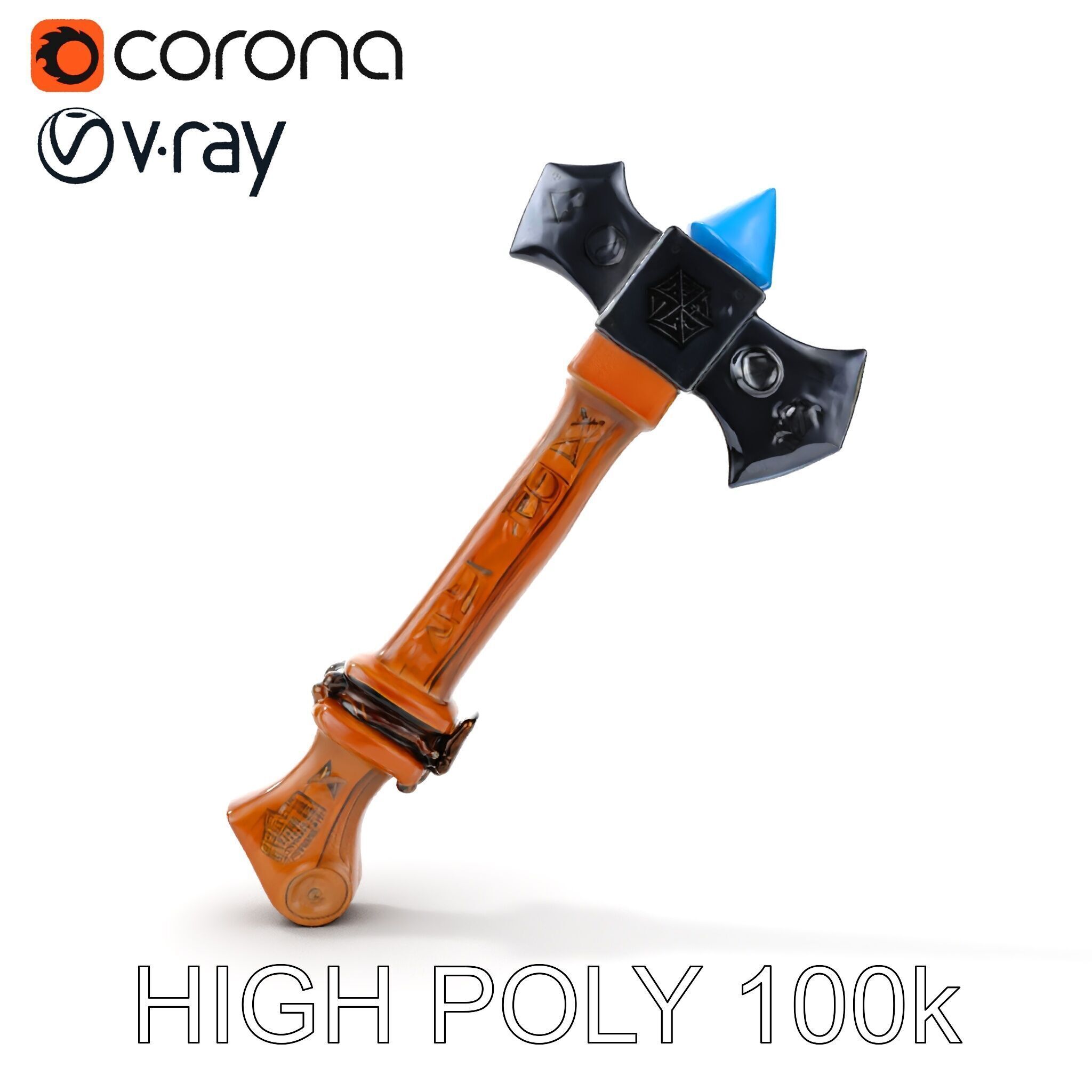 Fantasy Battle Axe with Gem Model Pack Low-poly 3D model_19