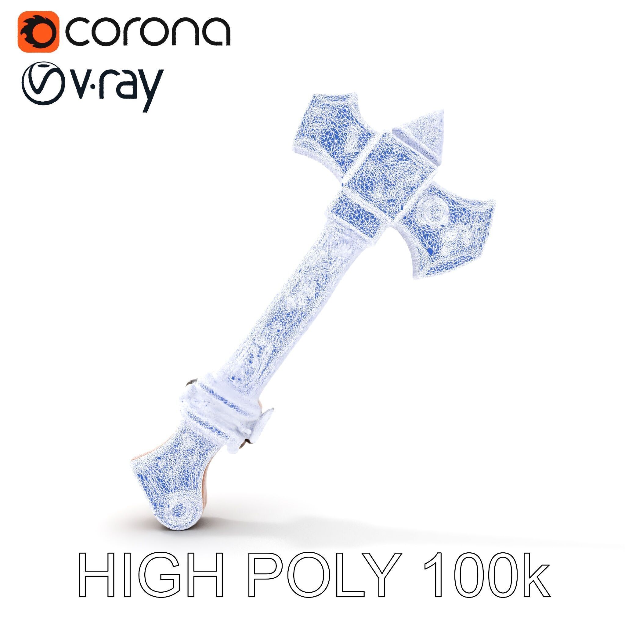 Fantasy Battle Axe with Gem Model Pack Low-poly 3D model_29