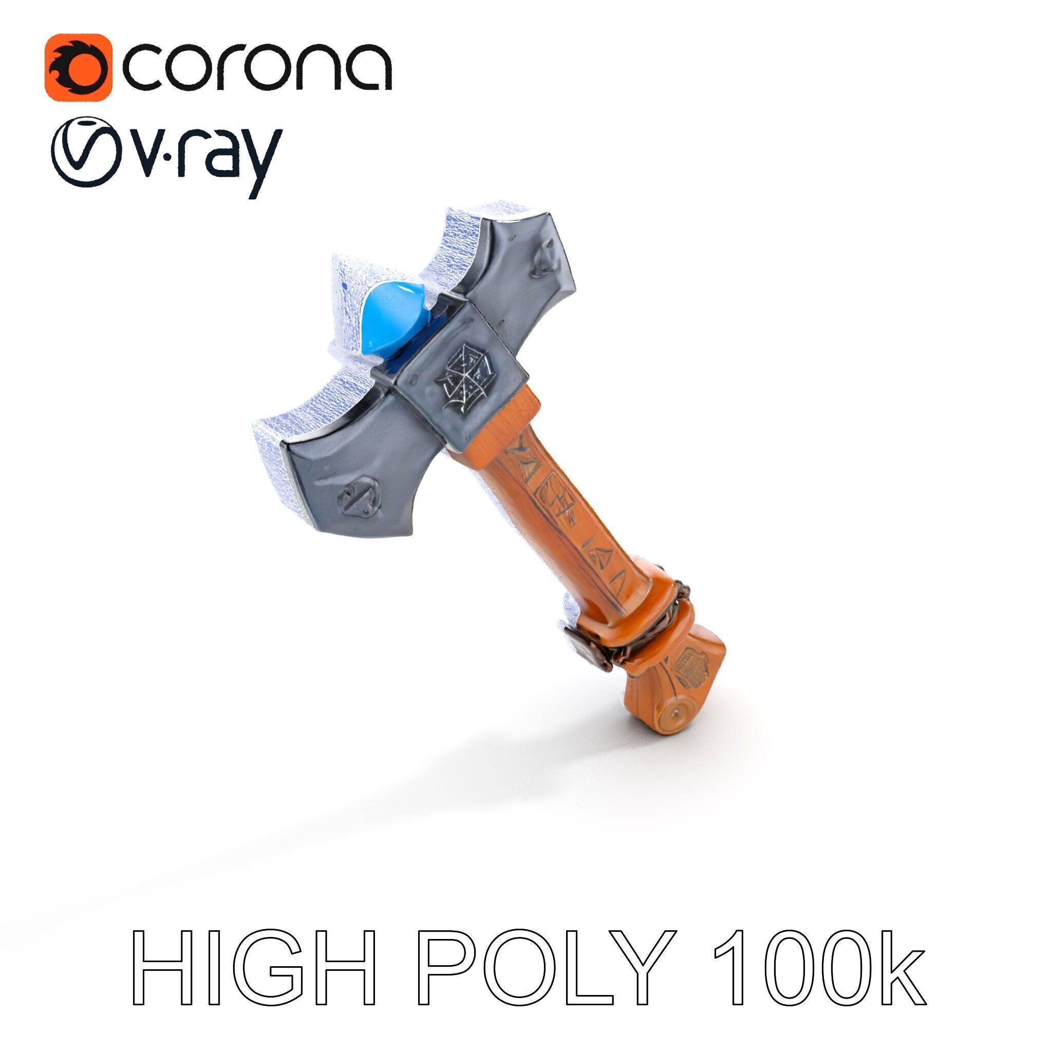 Fantasy Battle Axe with Gem Model Pack Low-poly 3D model_22