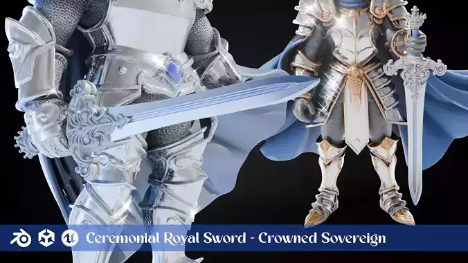 Stylized Sword - Ceremonial Royal Crowned - Game Ready