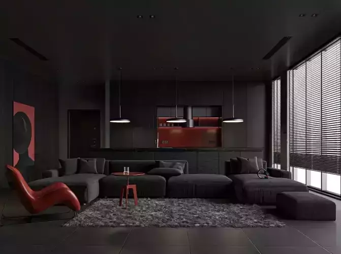  Noir Crimson Loft Living Room Interior 3d Sketchup Model 