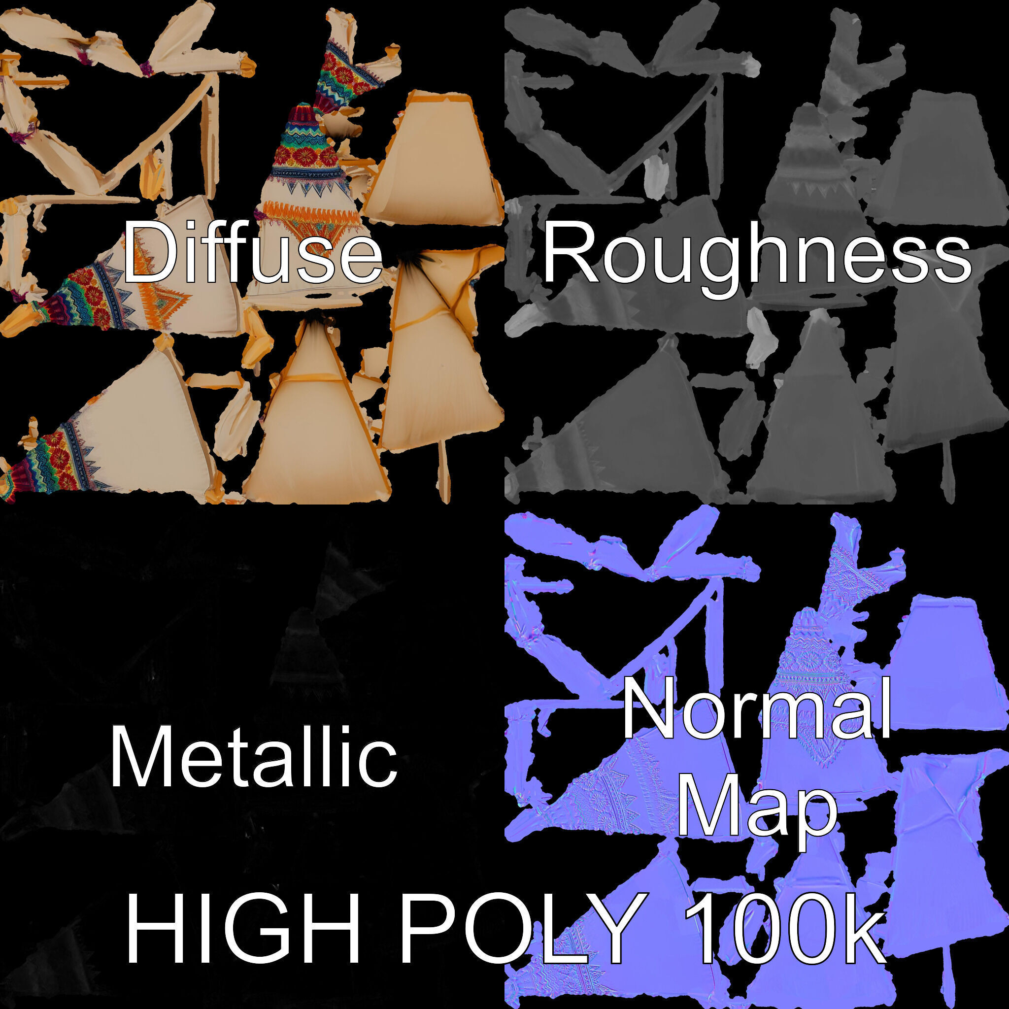 Colorful Teepee Tent Model Pack Low-poly 3D model_3