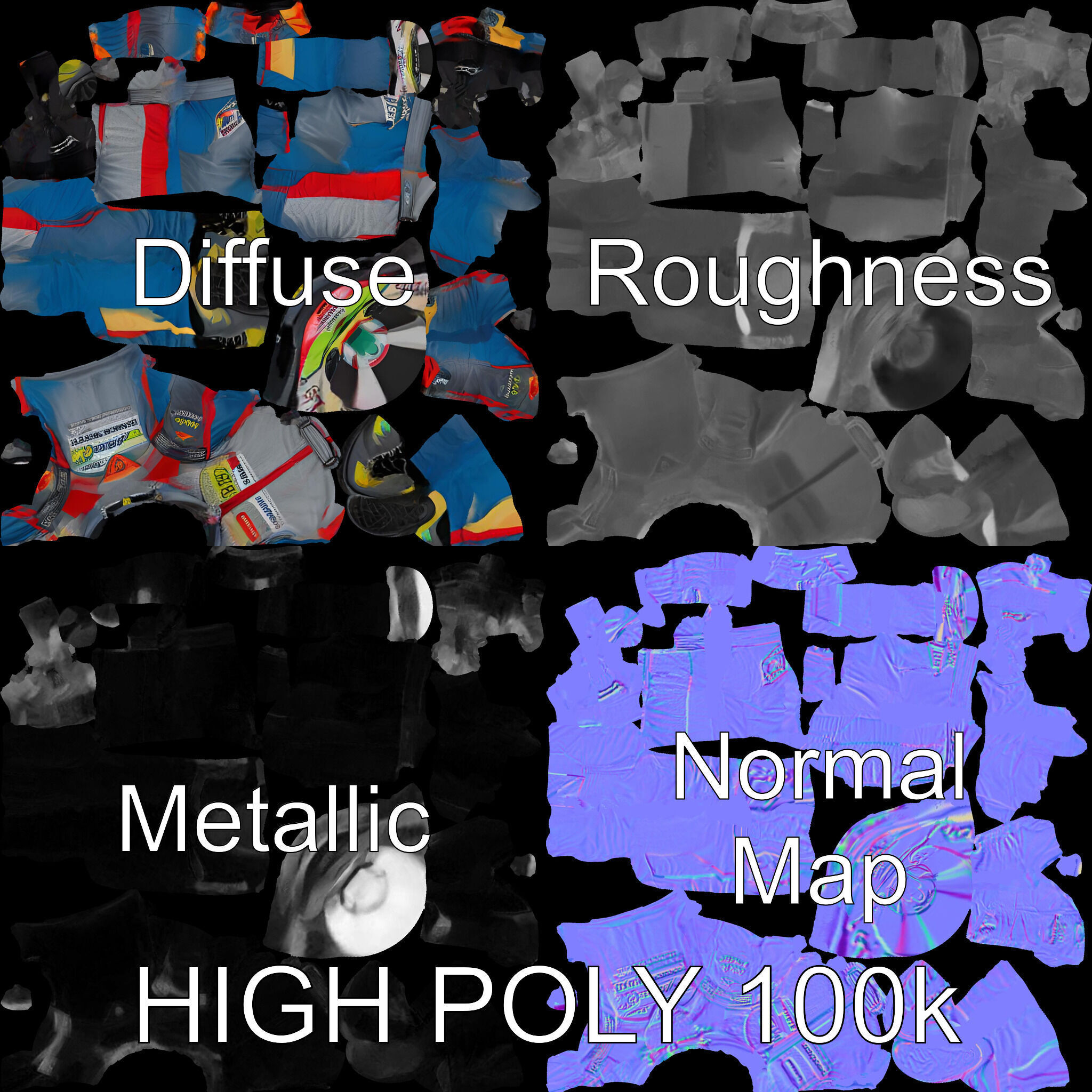 Professional Racing Driver Suit Model Pack Low-poly 3D model_3