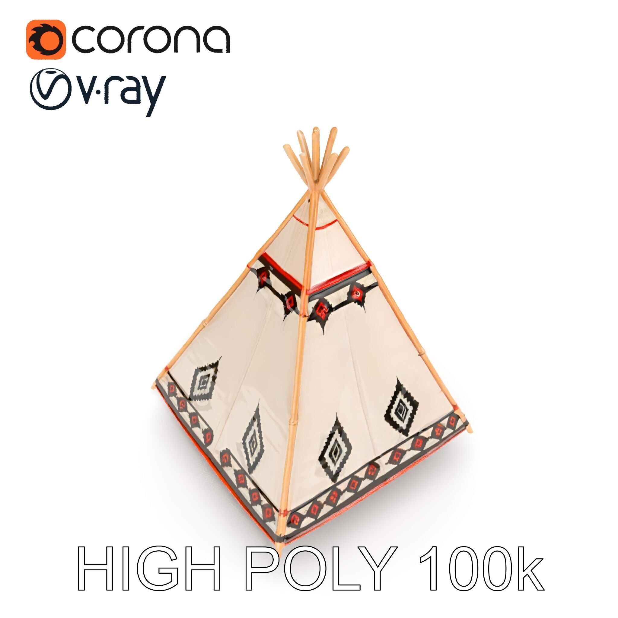 Native American Tipi Tent Model Pack Low-poly 3D model_22