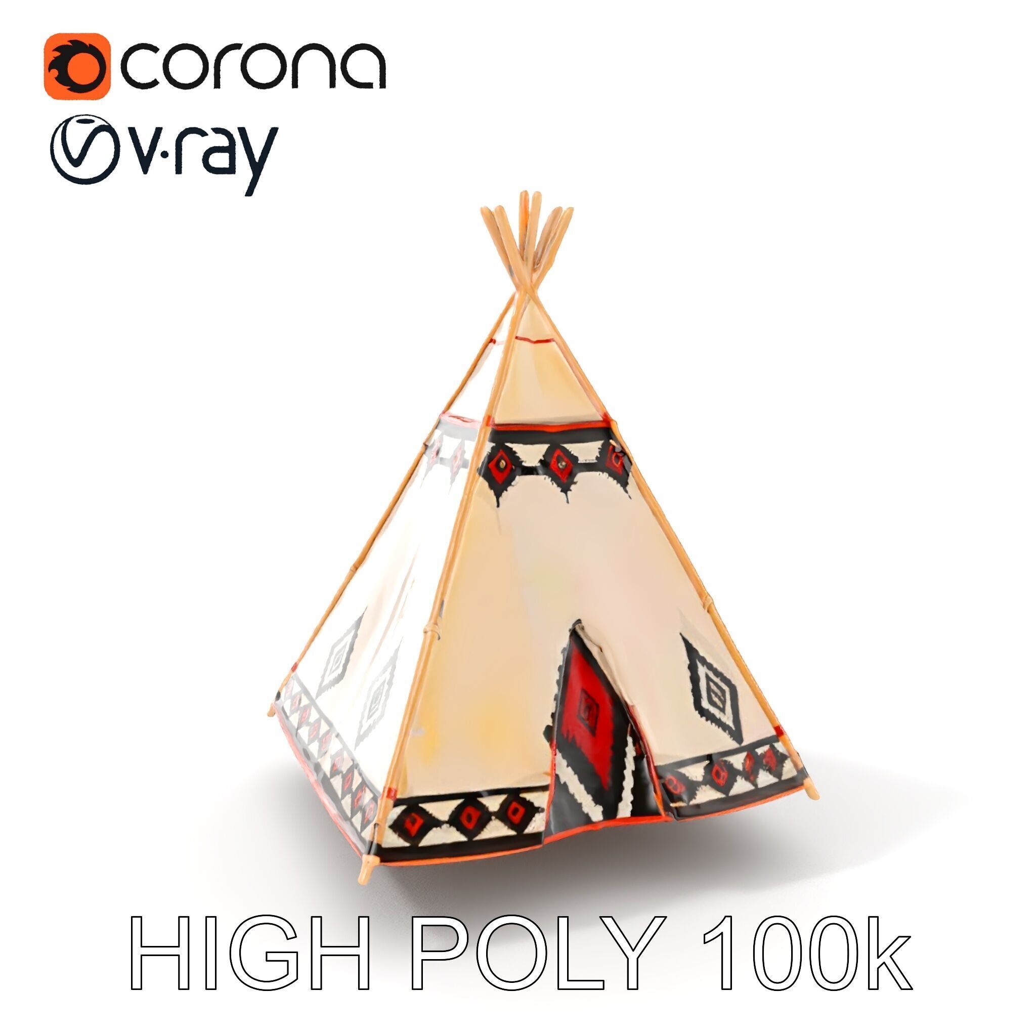 Native American Tipi Tent Model Pack Low-poly 3D model_24