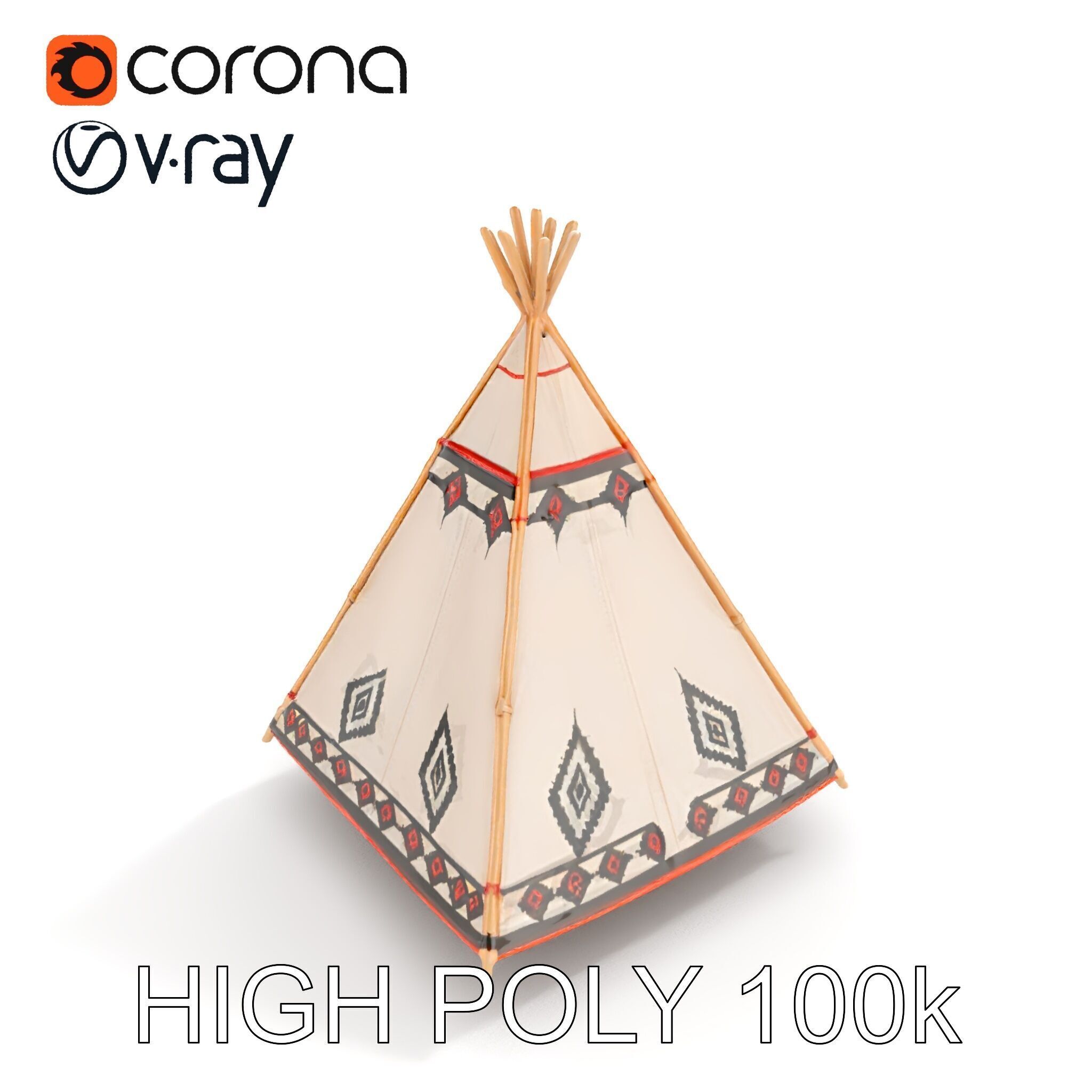 Native American Tipi Tent Model Pack Low-poly 3D model_14