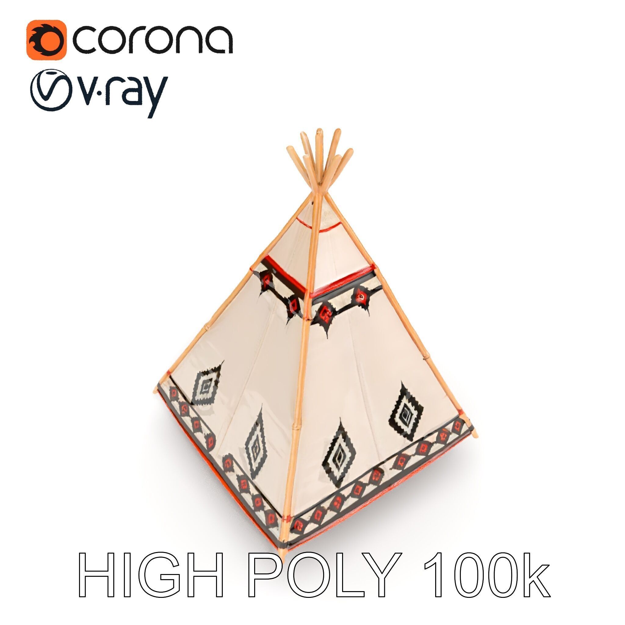 Native American Tipi Tent Model Pack Low-poly 3D model_31