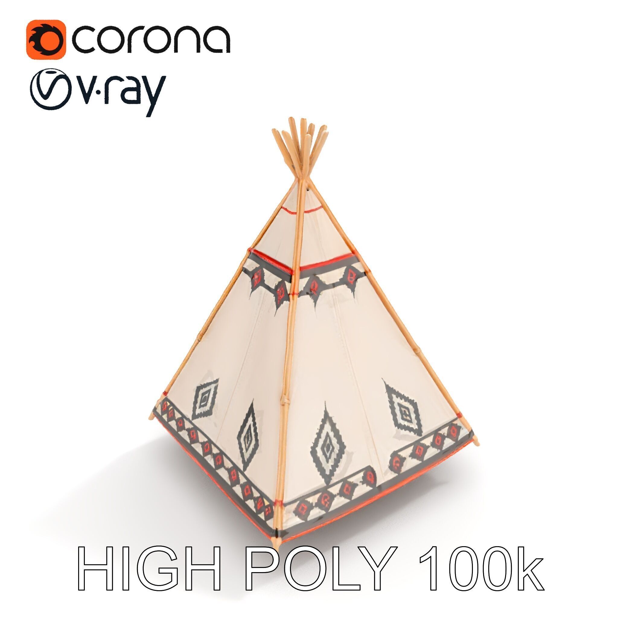 Native American Tipi Tent Model Pack Low-poly 3D model_27