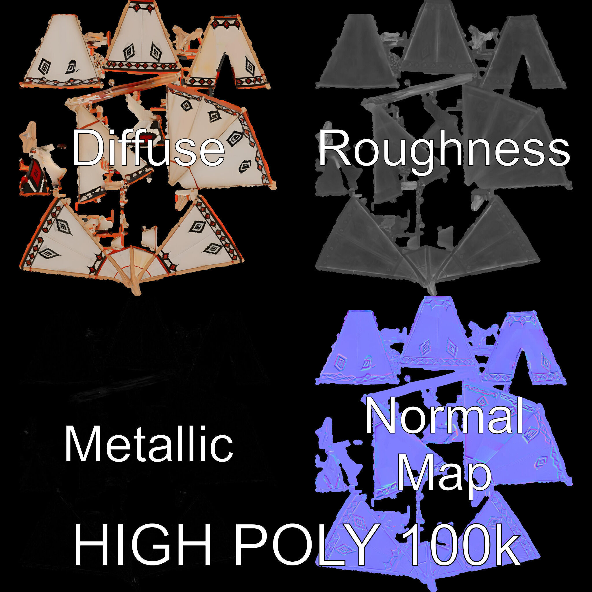 Native American Tipi Tent Model Pack Low-poly 3D model_3