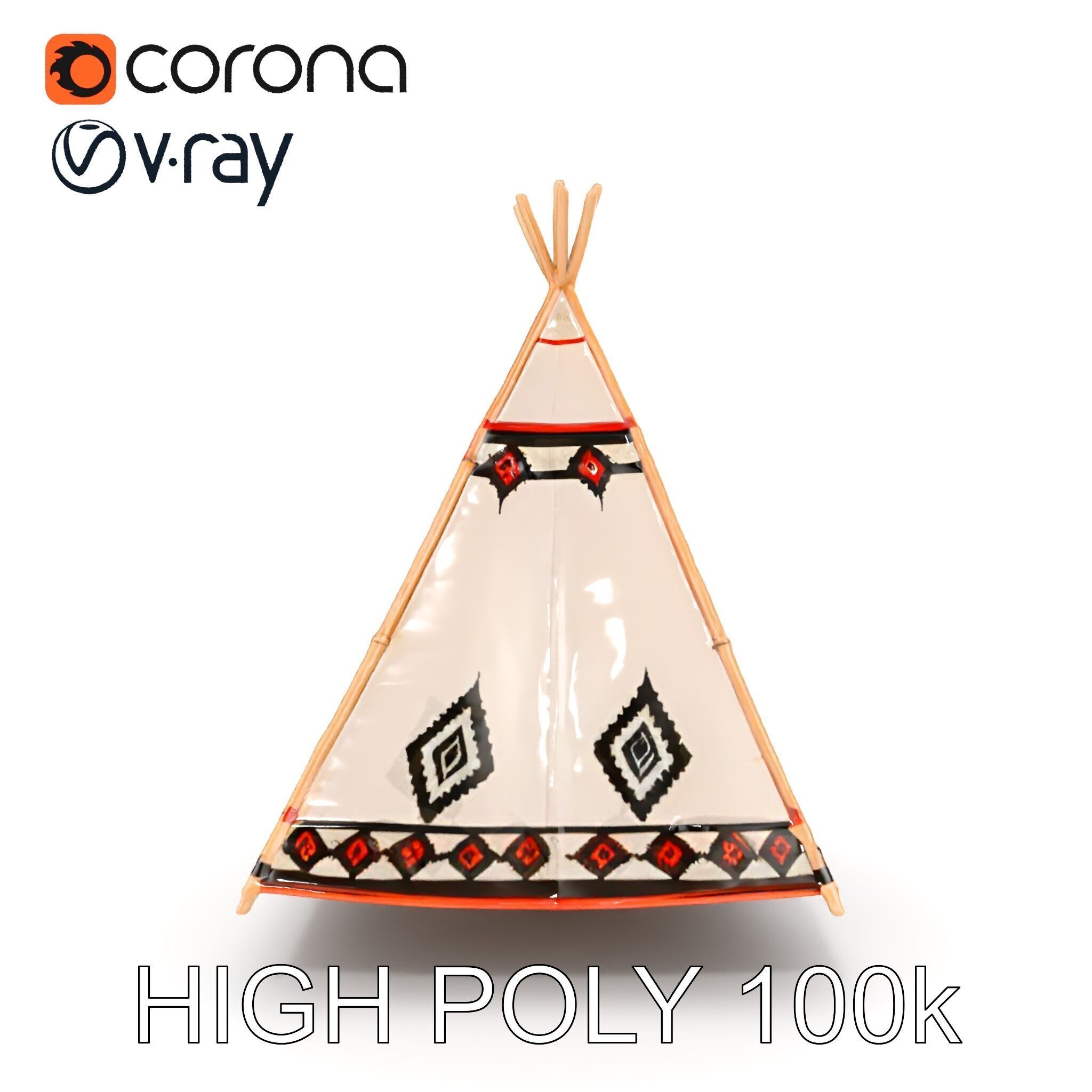 Native American Tipi Tent Model Pack Low-poly 3D model_26