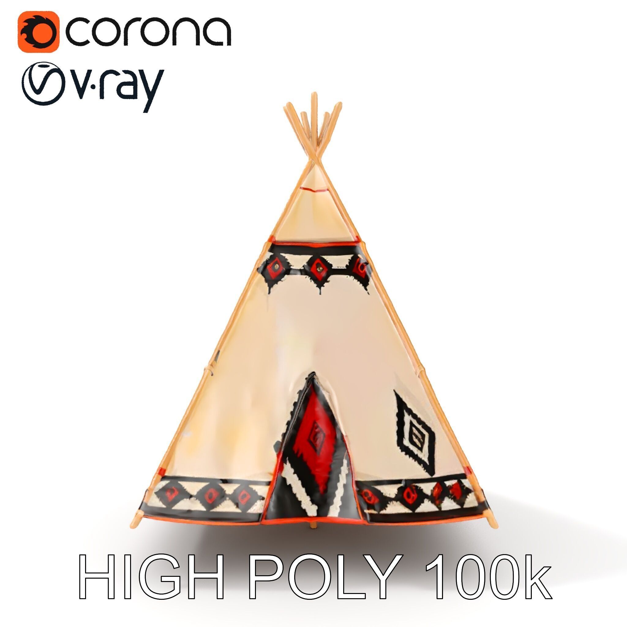 Native American Tipi Tent Model Pack Low-poly 3D model_6