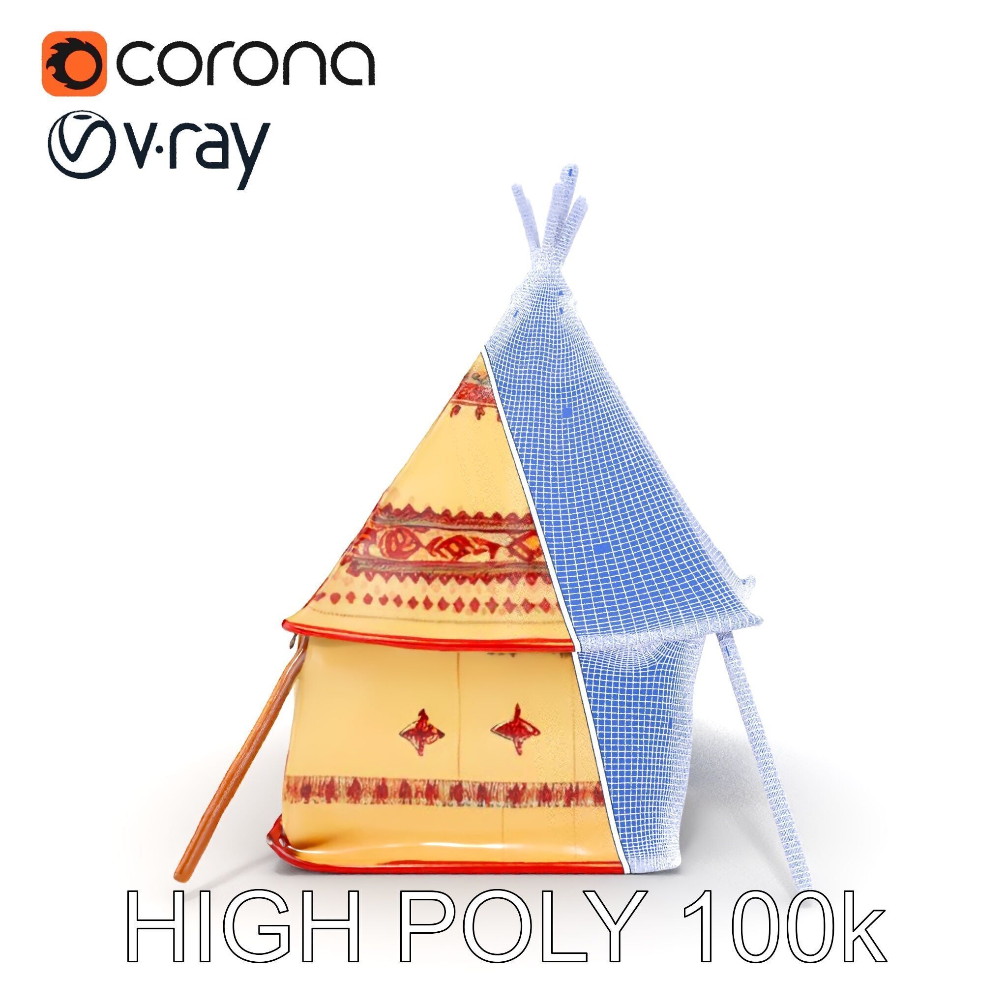 Traditional Teepee Tent Model Pack with Textures Low-poly 3D model_32