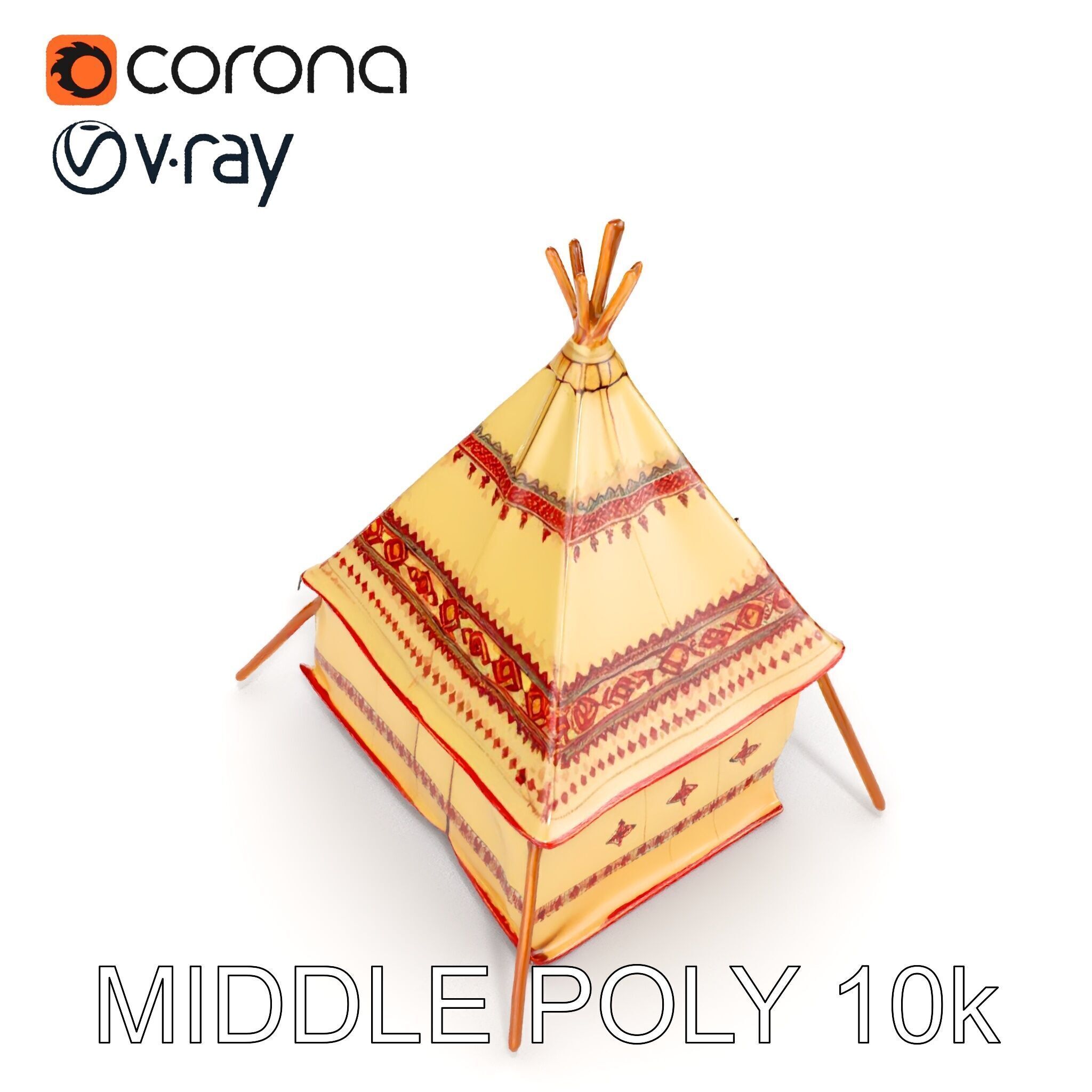 Traditional Teepee Tent Model Pack with Textures Low-poly 3D model_15