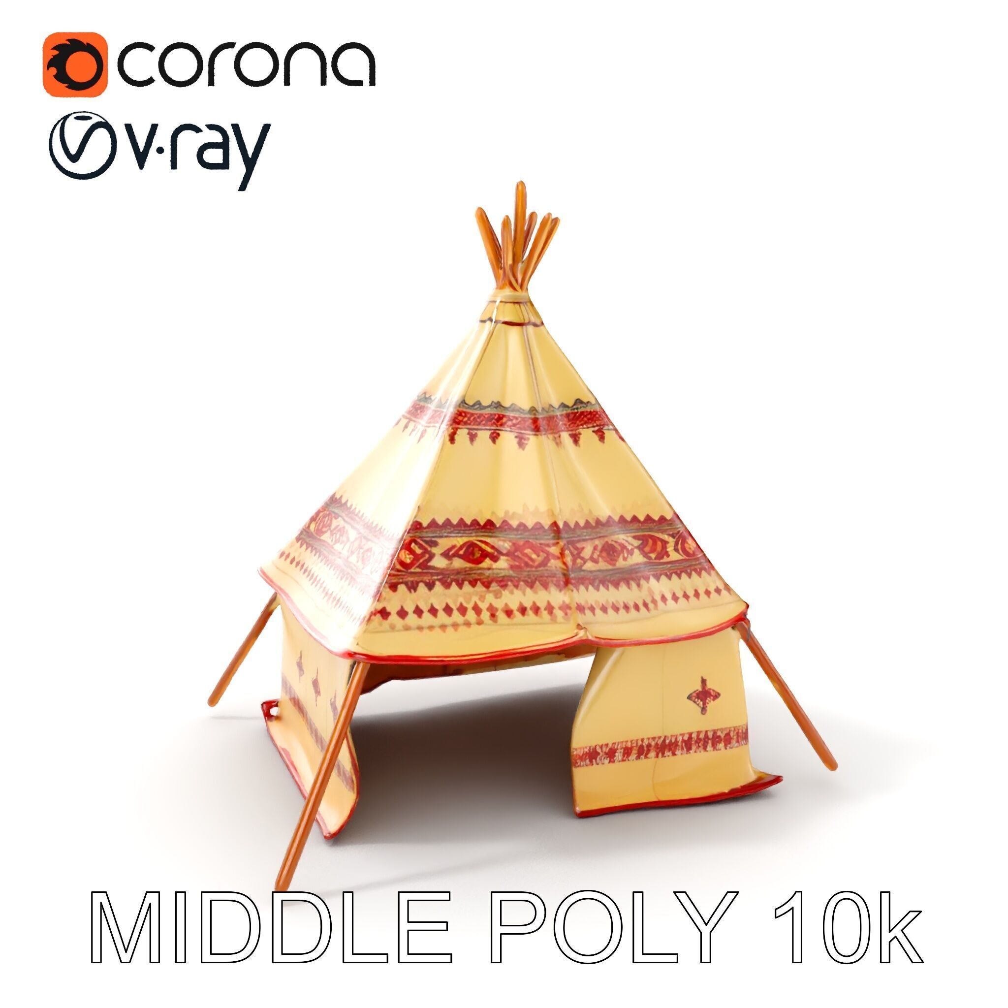 Traditional Teepee Tent Model Pack with Textures Low-poly 3D model_33