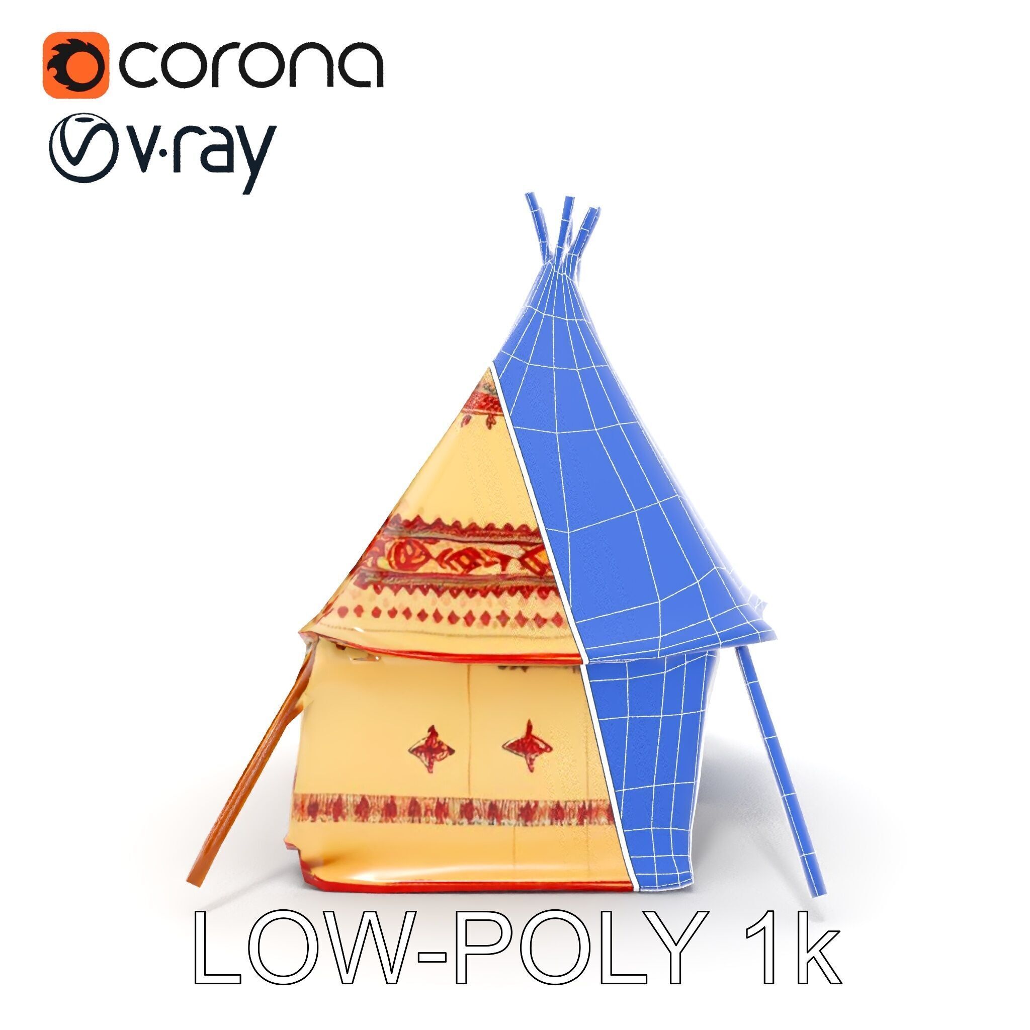 Traditional Teepee Tent Model Pack with Textures Low-poly 3D model_25