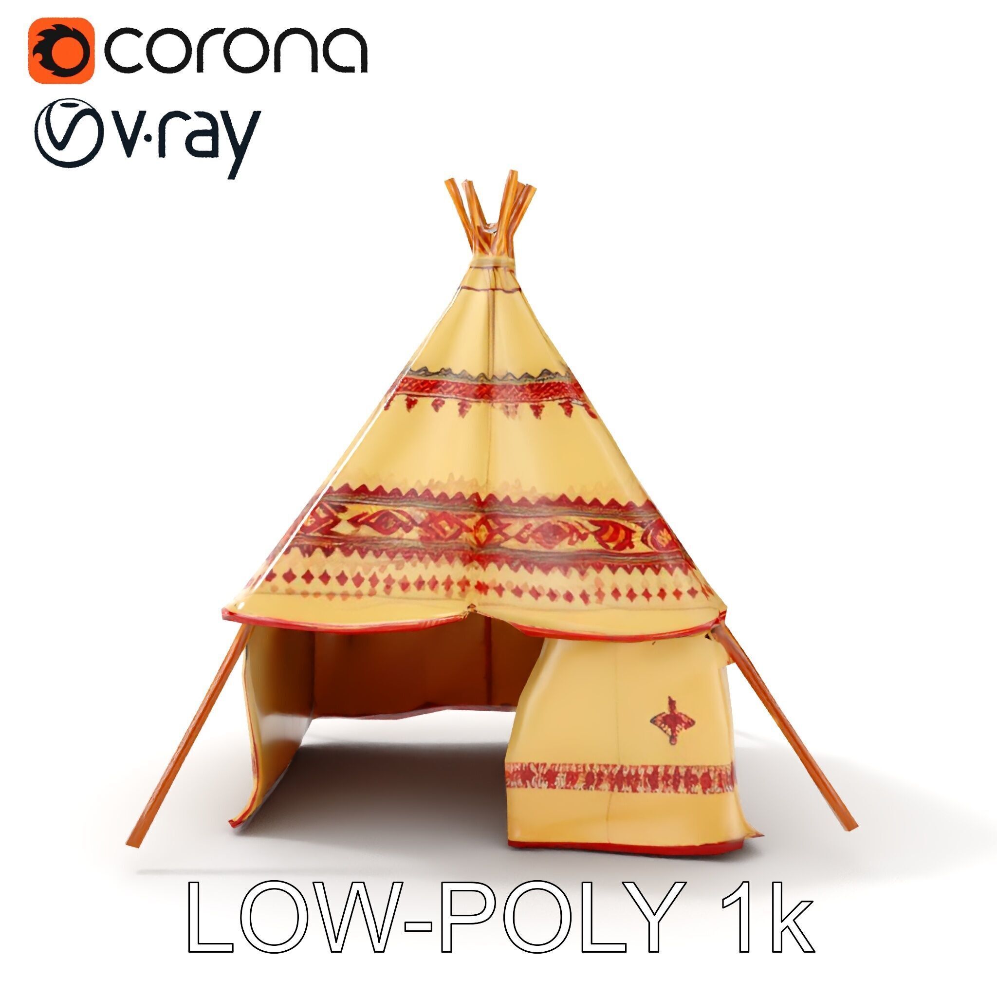Traditional Teepee Tent Model Pack with Textures Low-poly 3D model_18