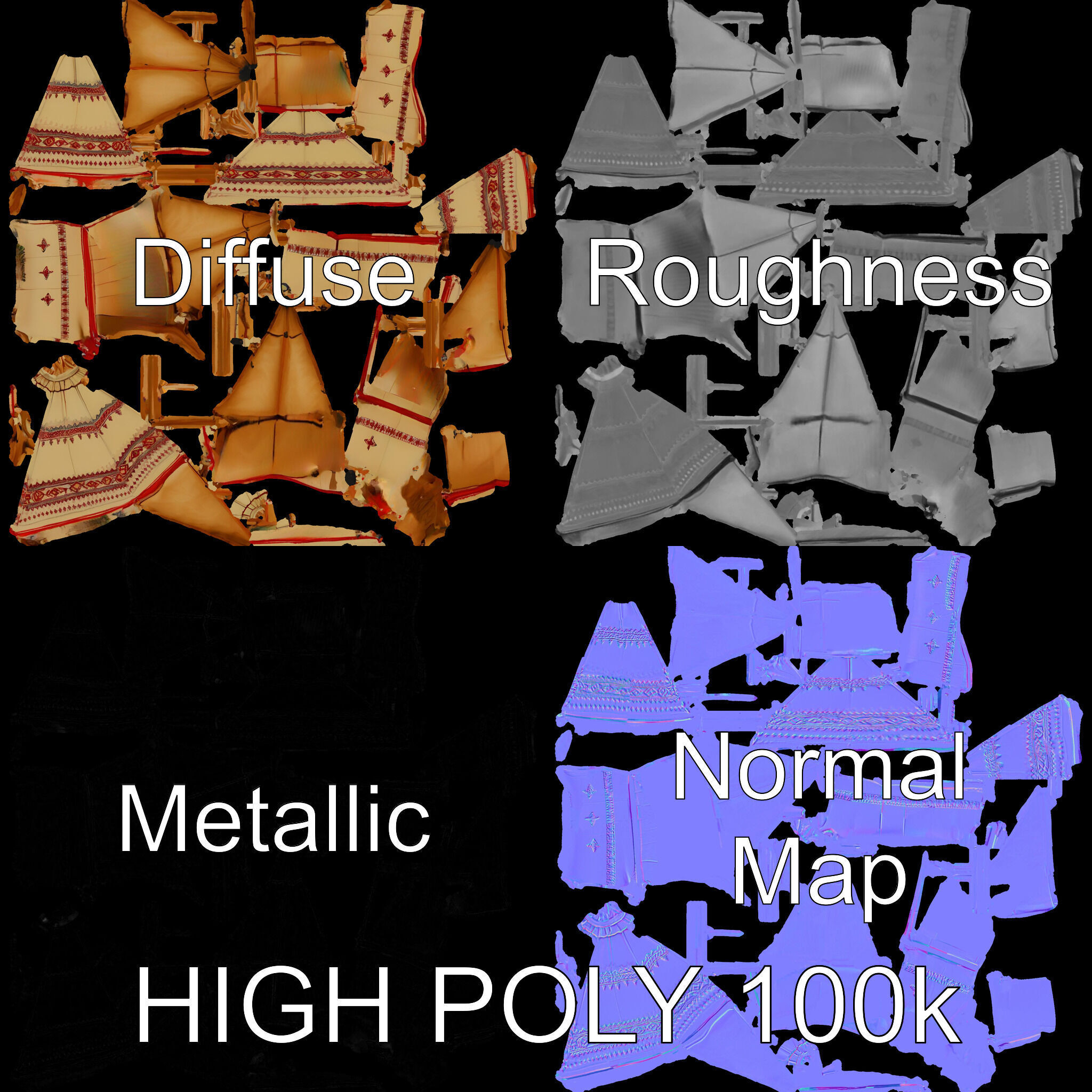 Traditional Teepee Tent Model Pack with Textures Low-poly 3D model_3