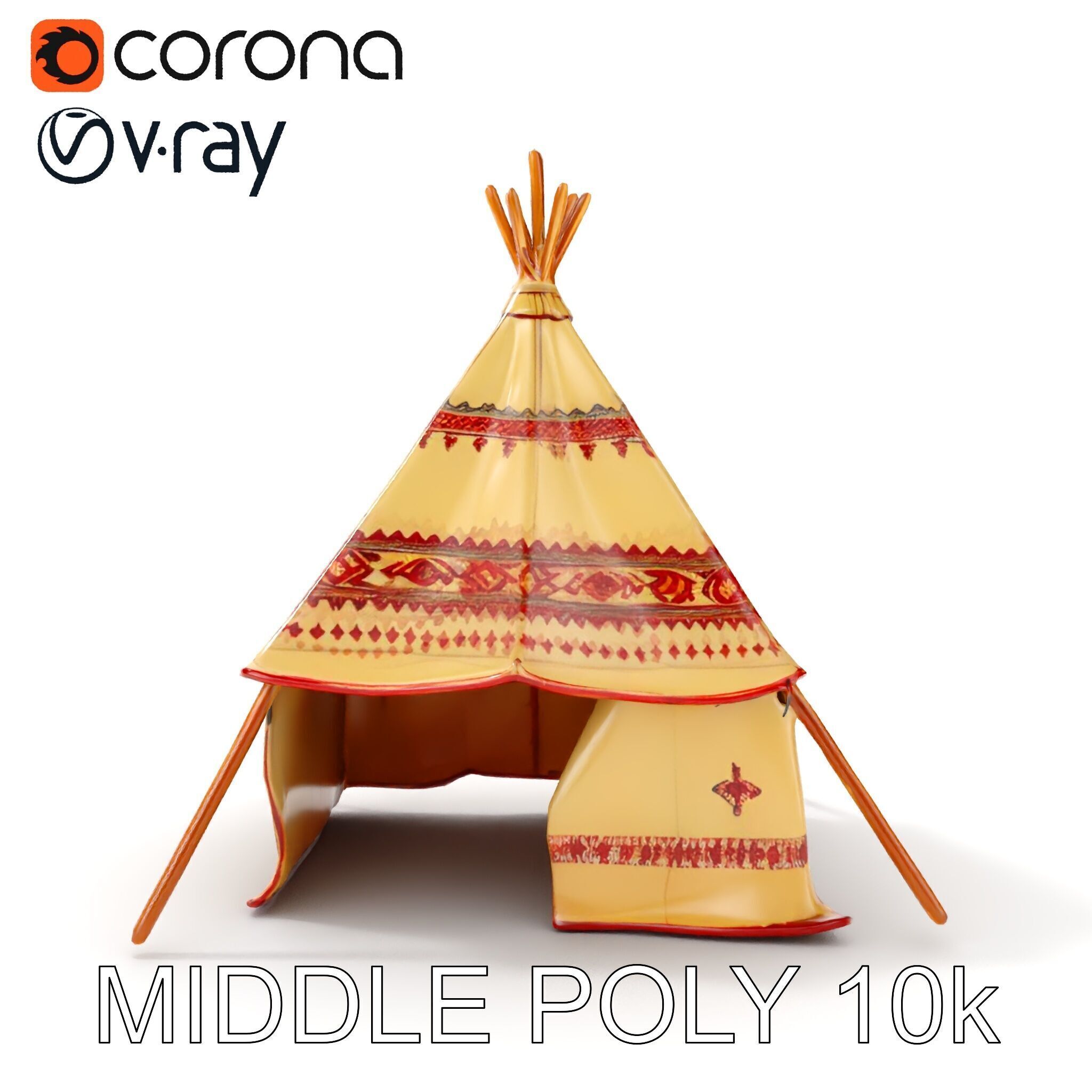 Traditional Teepee Tent Model Pack with Textures Low-poly 3D model_17