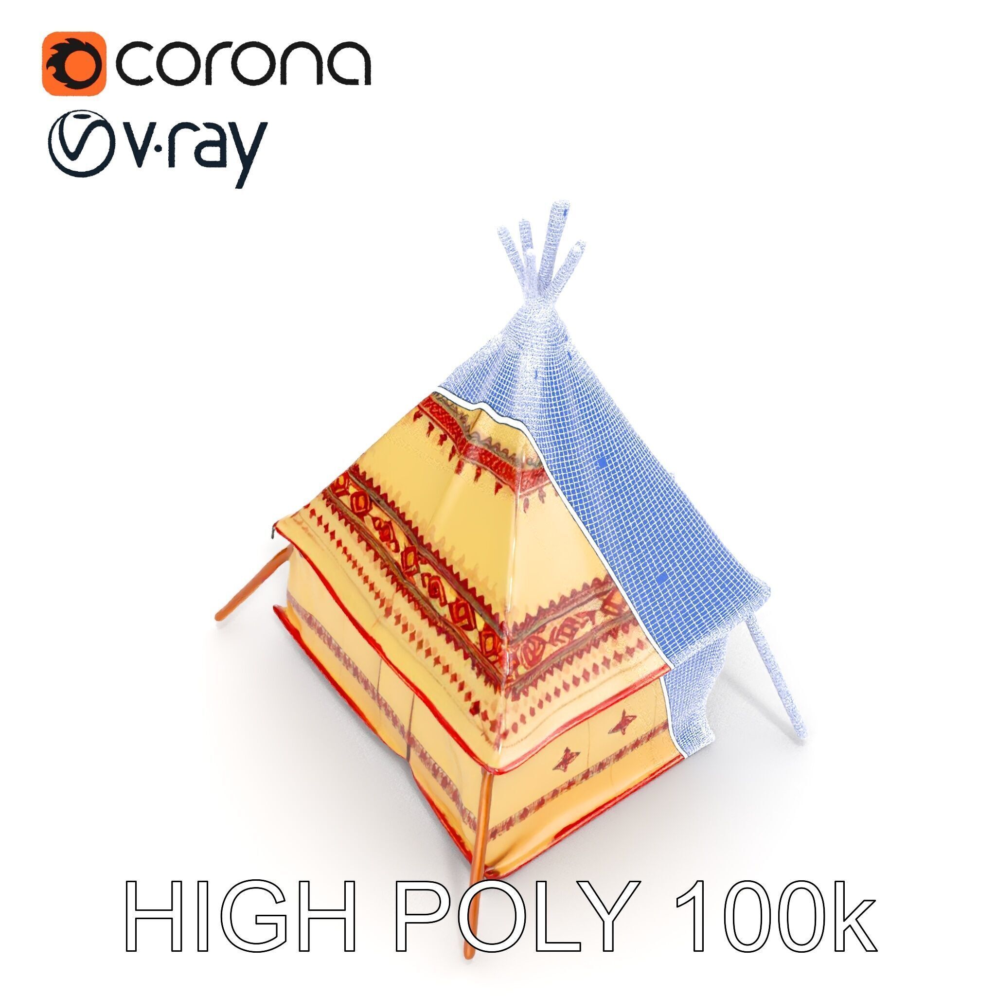 Traditional Teepee Tent Model Pack with Textures Low-poly 3D model_8
