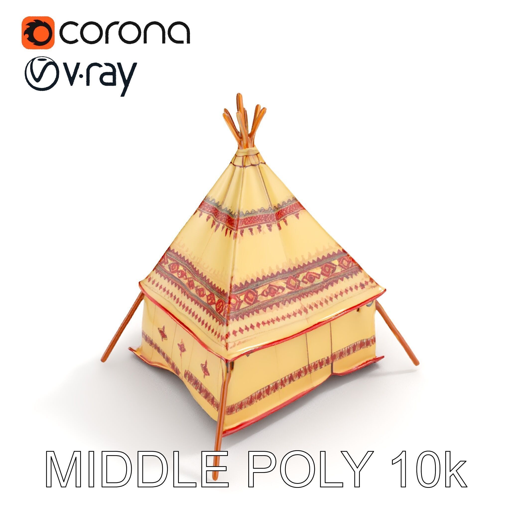 Traditional Teepee Tent Model Pack with Textures Low-poly 3D model_30