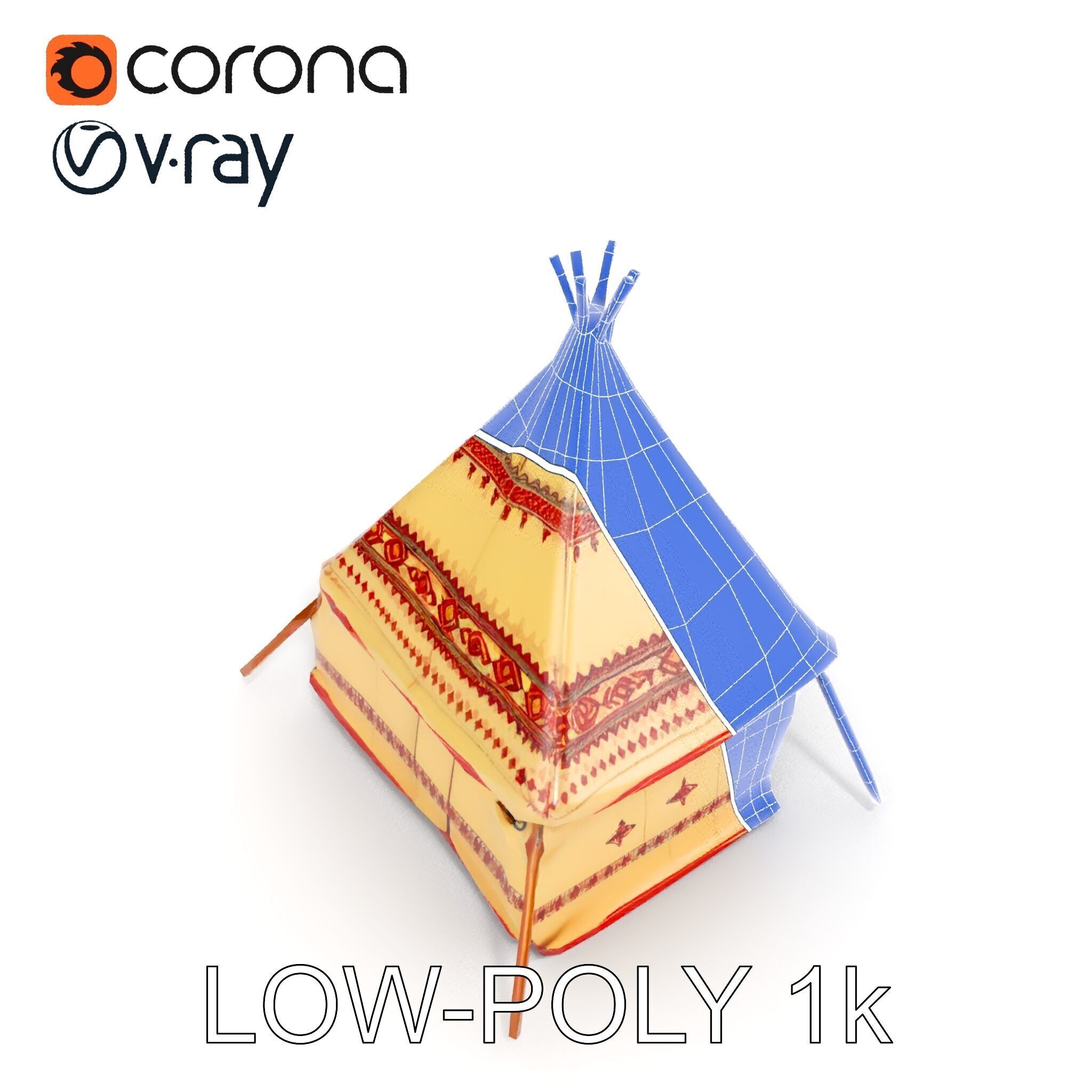 Traditional Teepee Tent Model Pack with Textures Low-poly 3D model_13