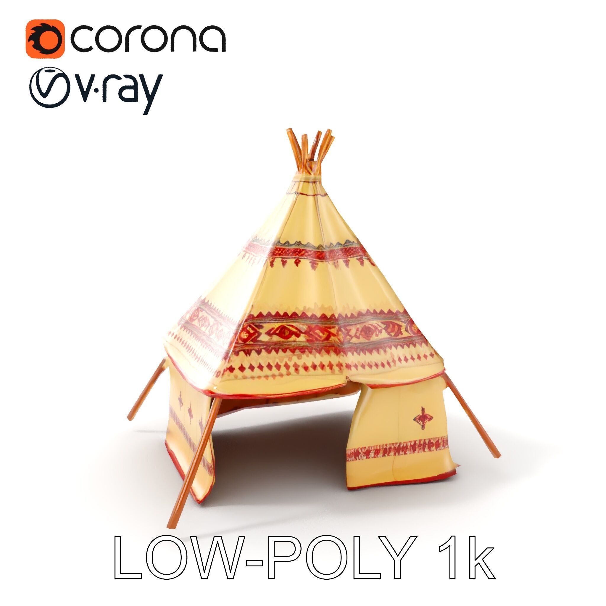 Traditional Teepee Tent Model Pack with Textures Low-poly 3D model_31