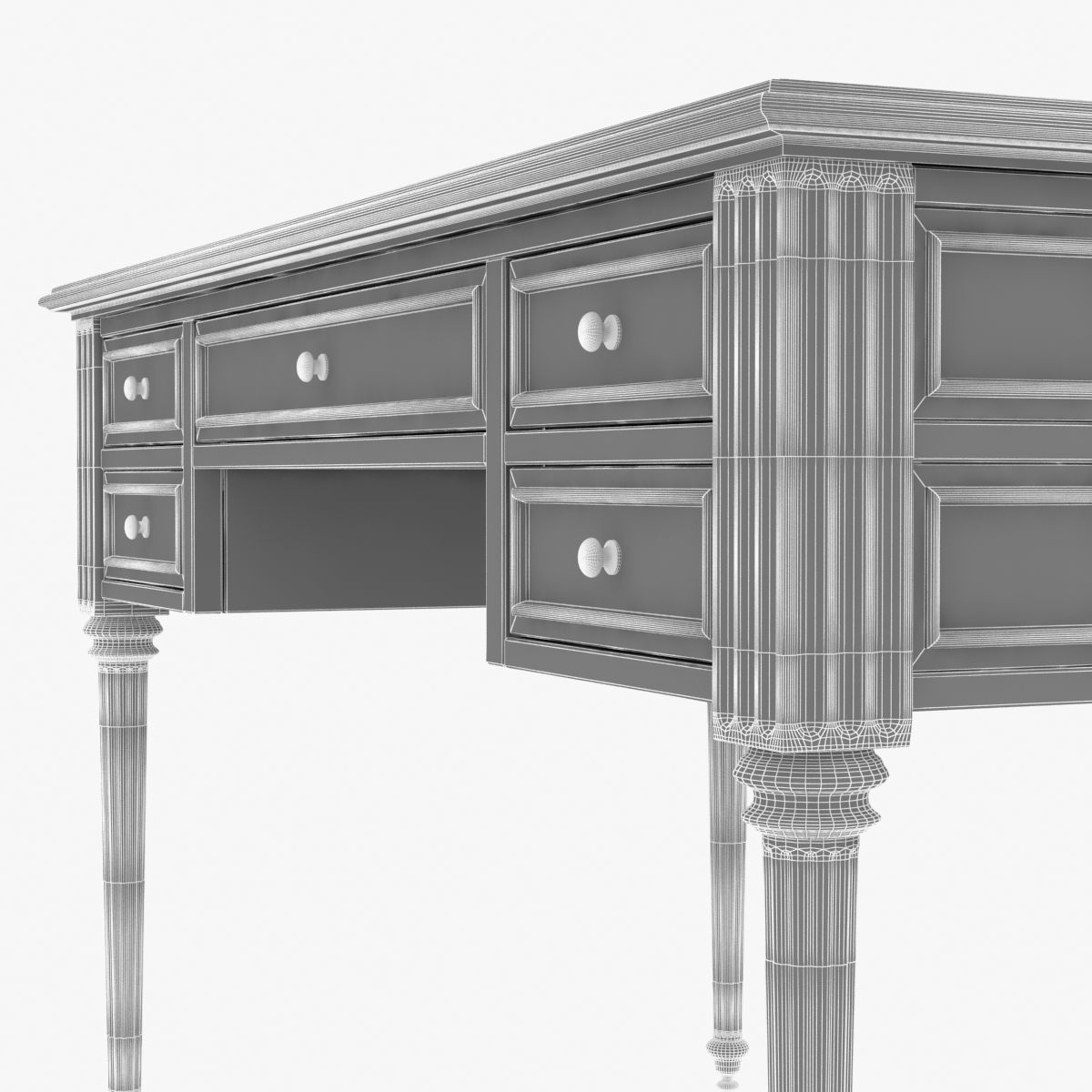 Ebonized Antique French Louis XVI Desk 3D model_5