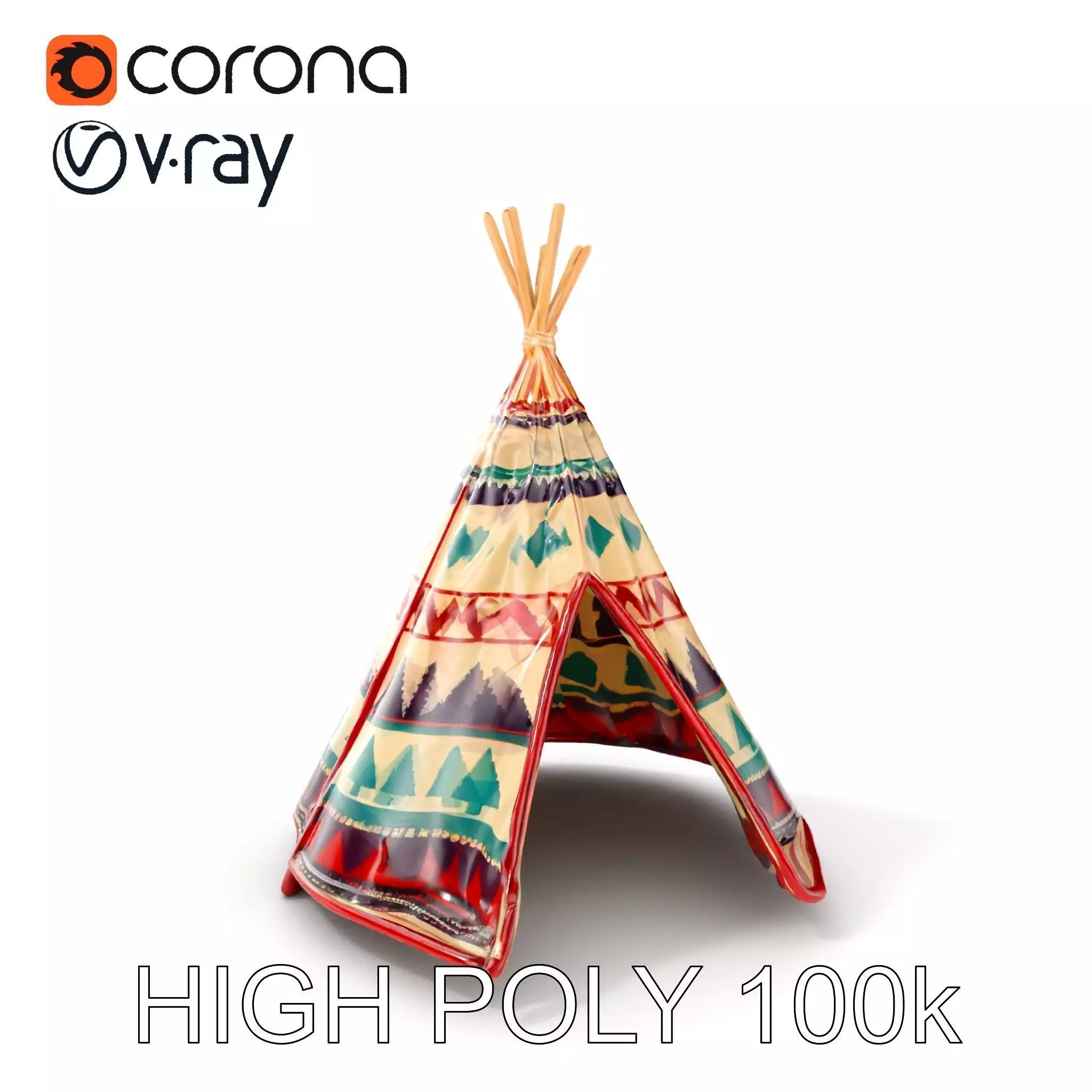 Colorful Teepee Tent Model Pack Low-poly 3D model_0