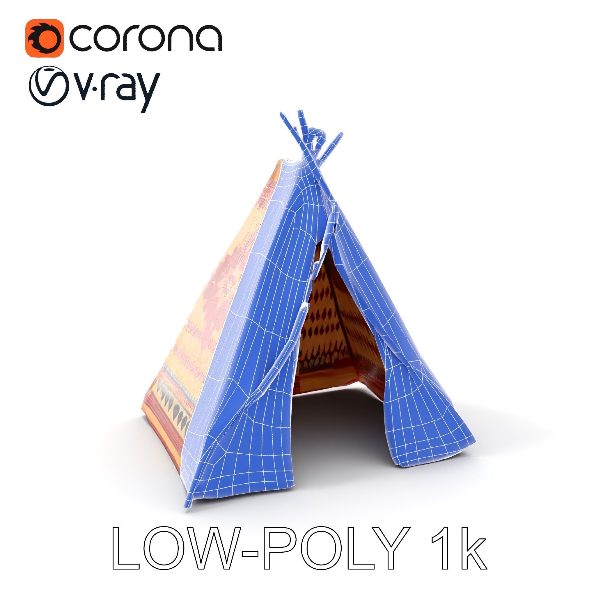 Traditional Teepee Tent Model Pack with Cultural Design Low-poly 3D model_34