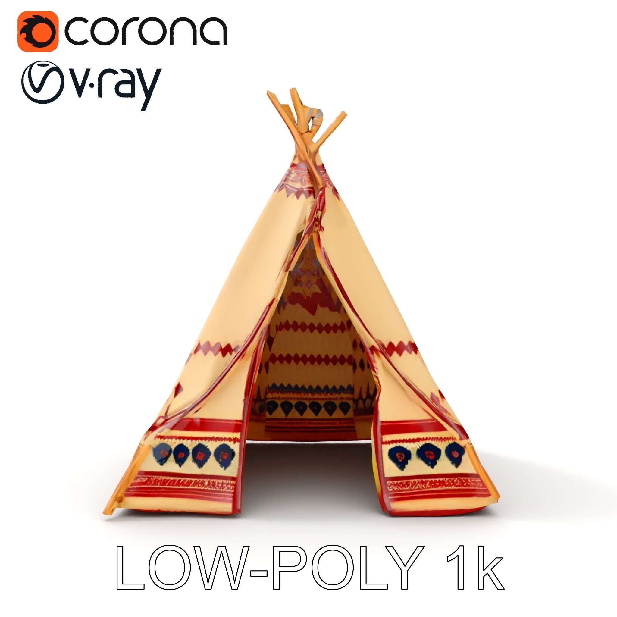 Traditional Teepee Tent Model Pack with Cultural Design Low-poly 3D model_13