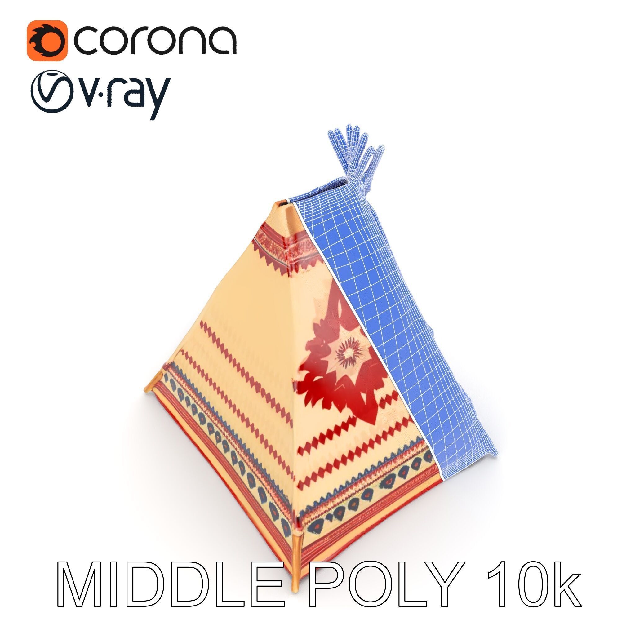 Traditional Teepee Tent Model Pack with Cultural Design Low-poly 3D model_12