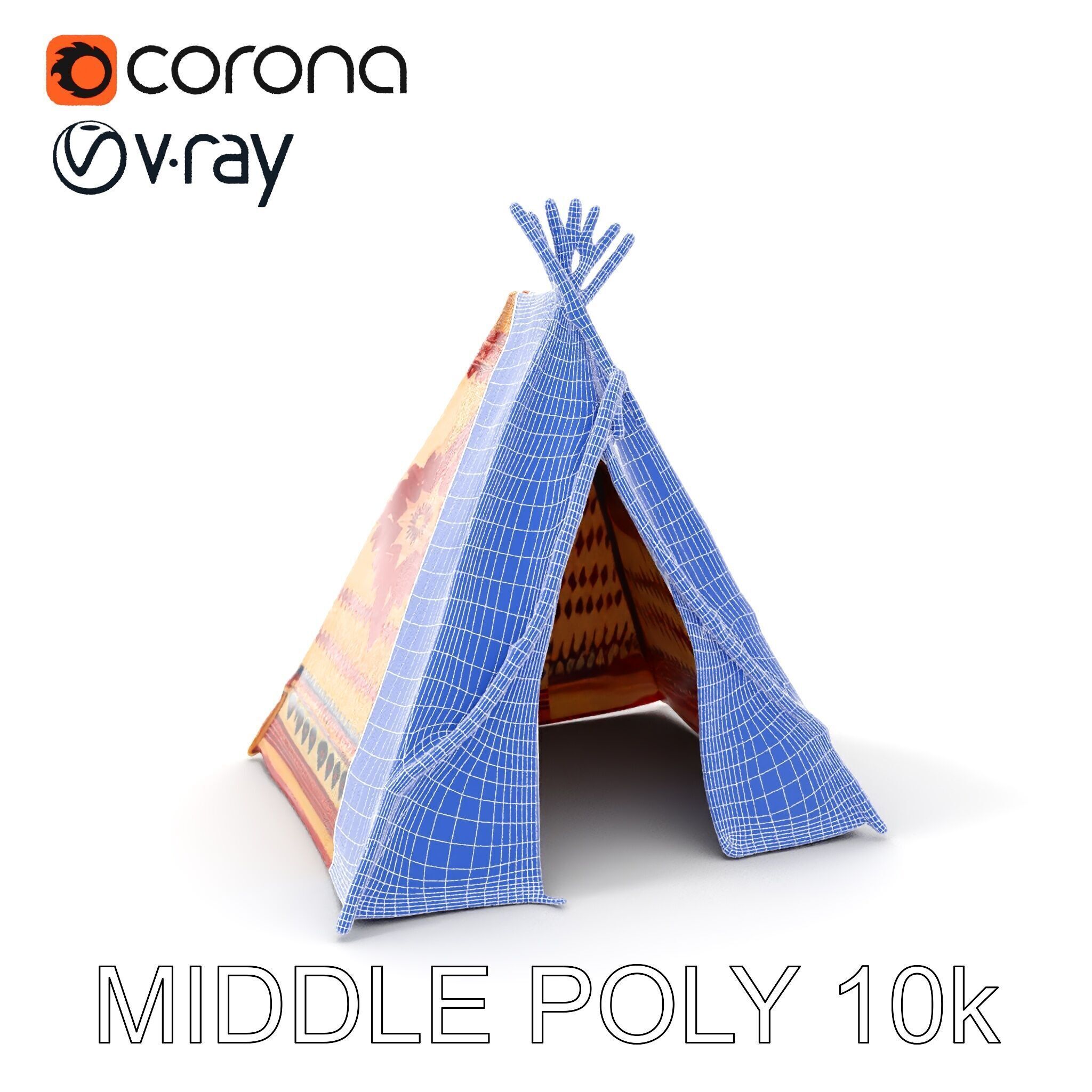 Traditional Teepee Tent Model Pack with Cultural Design Low-poly 3D model_27