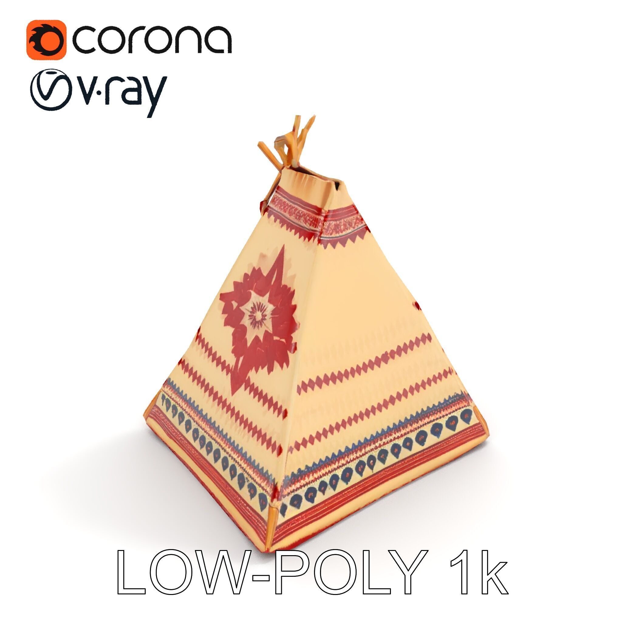 Traditional Teepee Tent Model Pack with Cultural Design Low-poly 3D model_21