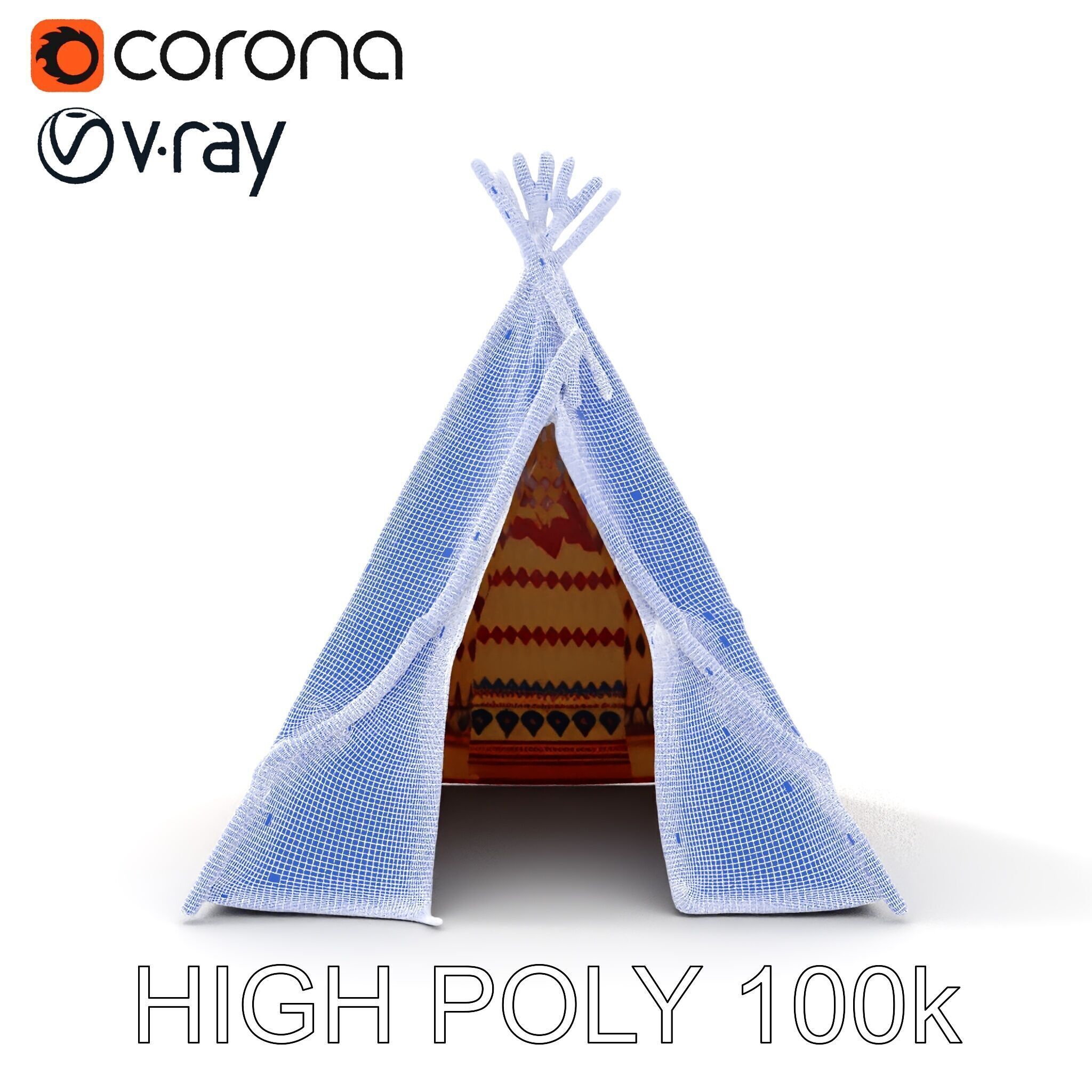 Traditional Teepee Tent Model Pack with Cultural Design Low-poly 3D model_32