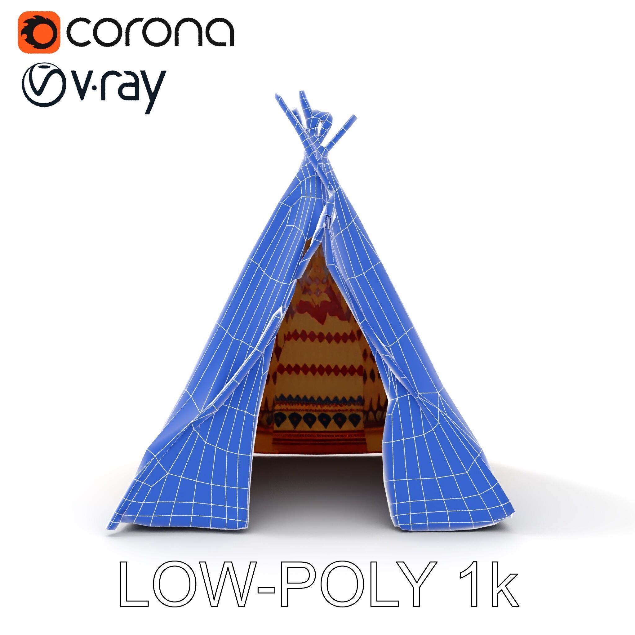 Traditional Teepee Tent Model Pack with Cultural Design Low-poly 3D model_24