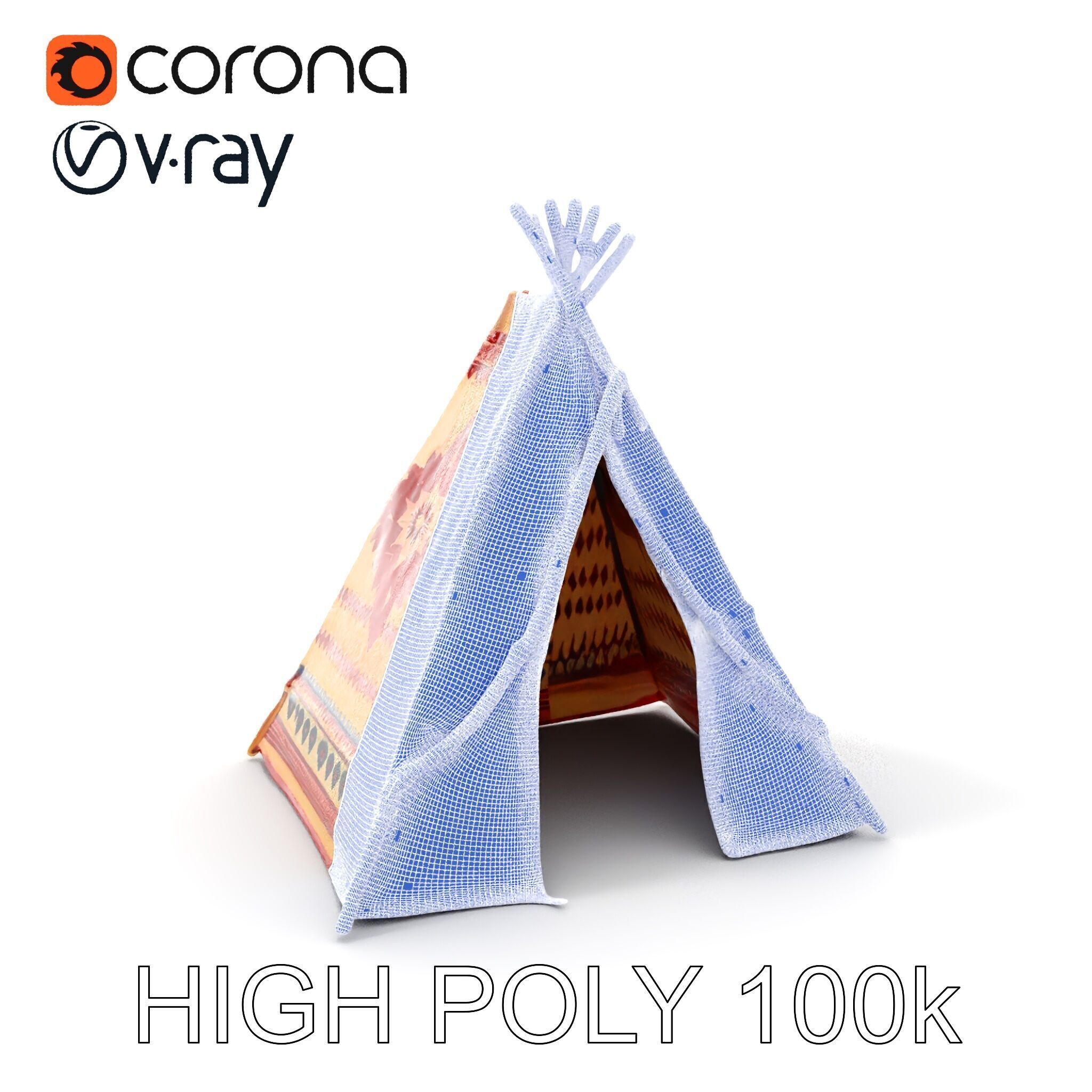 Traditional Teepee Tent Model Pack with Cultural Design Low-poly 3D model_4