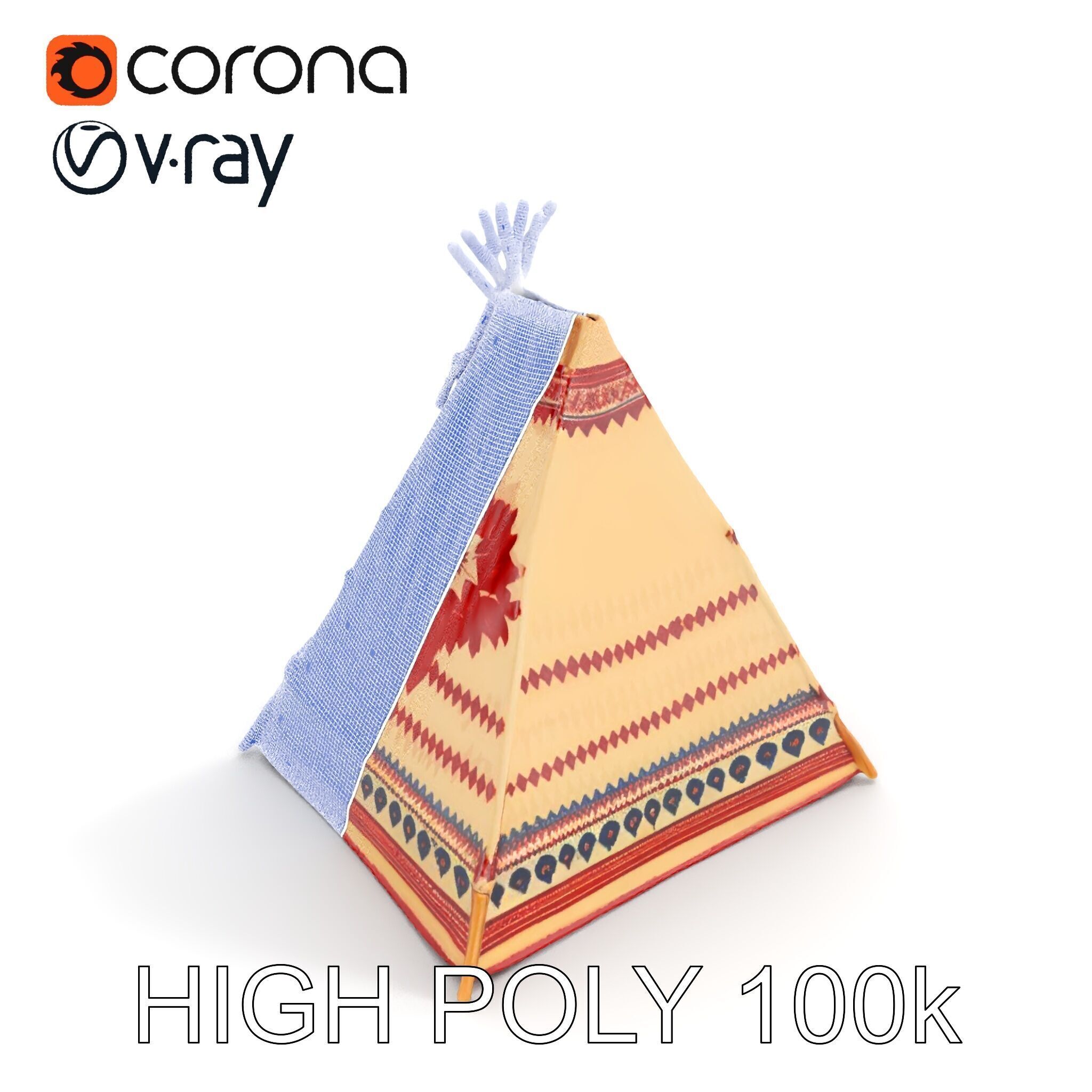 Traditional Teepee Tent Model Pack with Cultural Design Low-poly 3D model_16