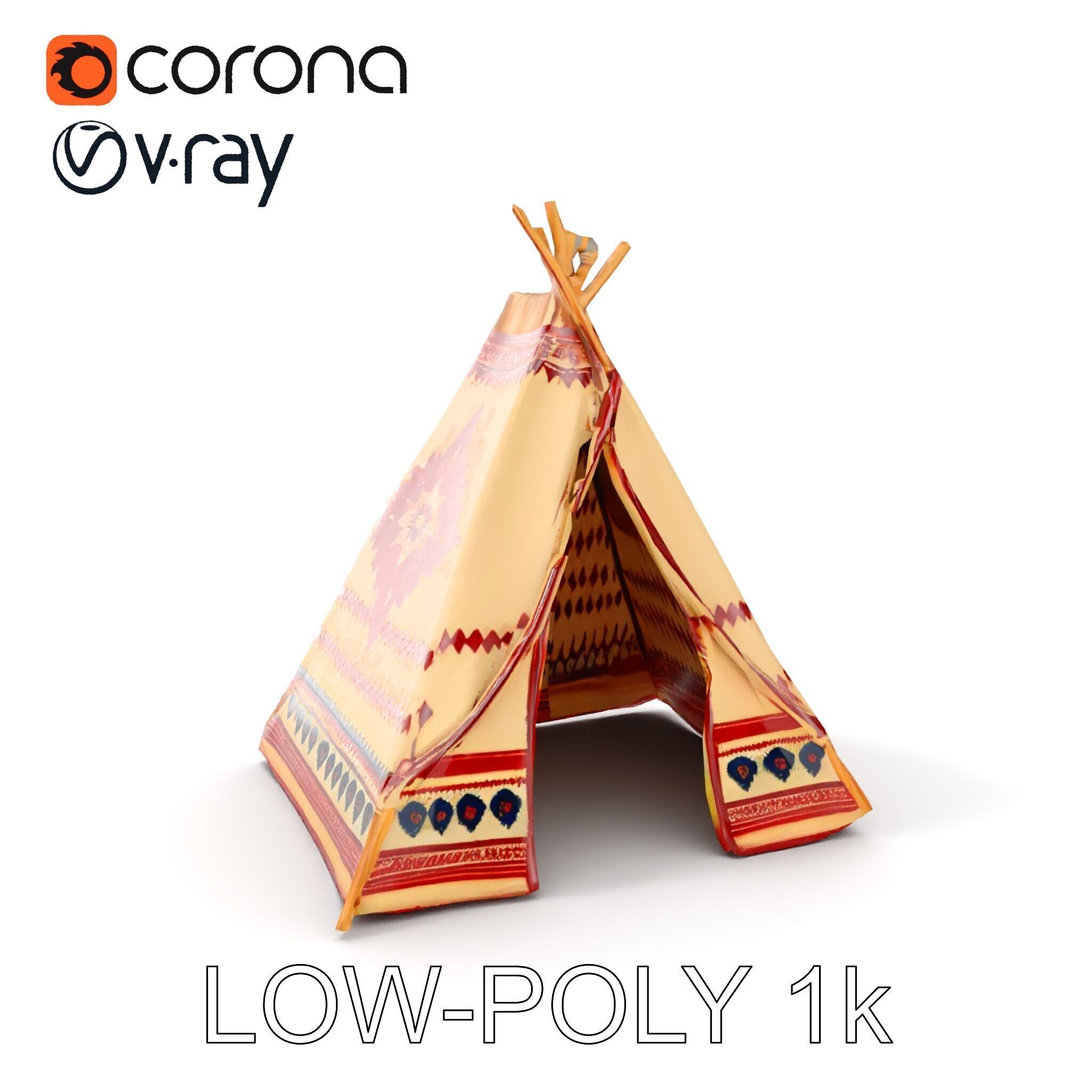 Traditional Teepee Tent Model Pack with Cultural Design Low-poly 3D model_15